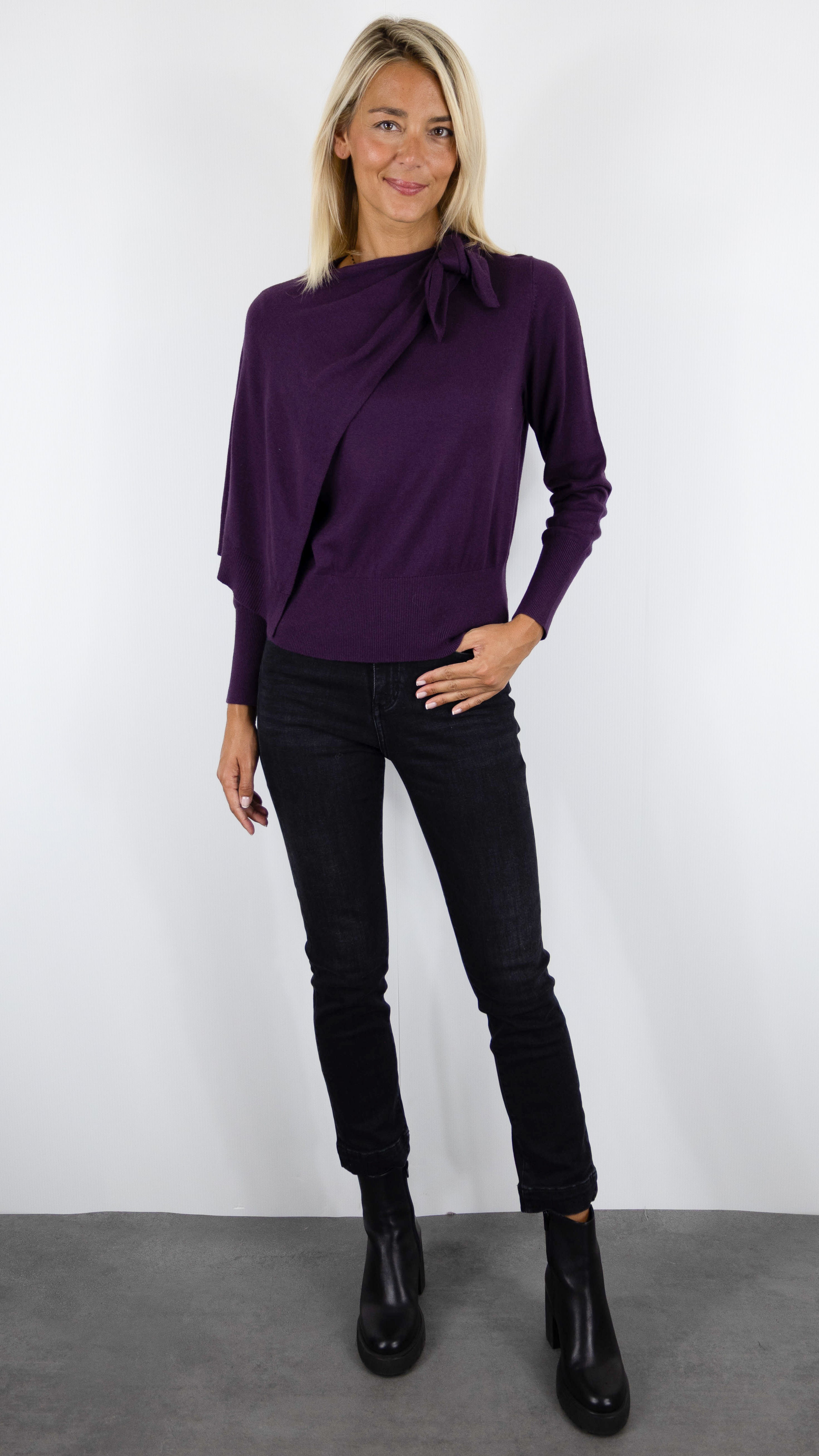 PULL CAPE COL NOUETTE POUR FEMME CAROLINE BISS 4205#COLOR_45/PRUNE