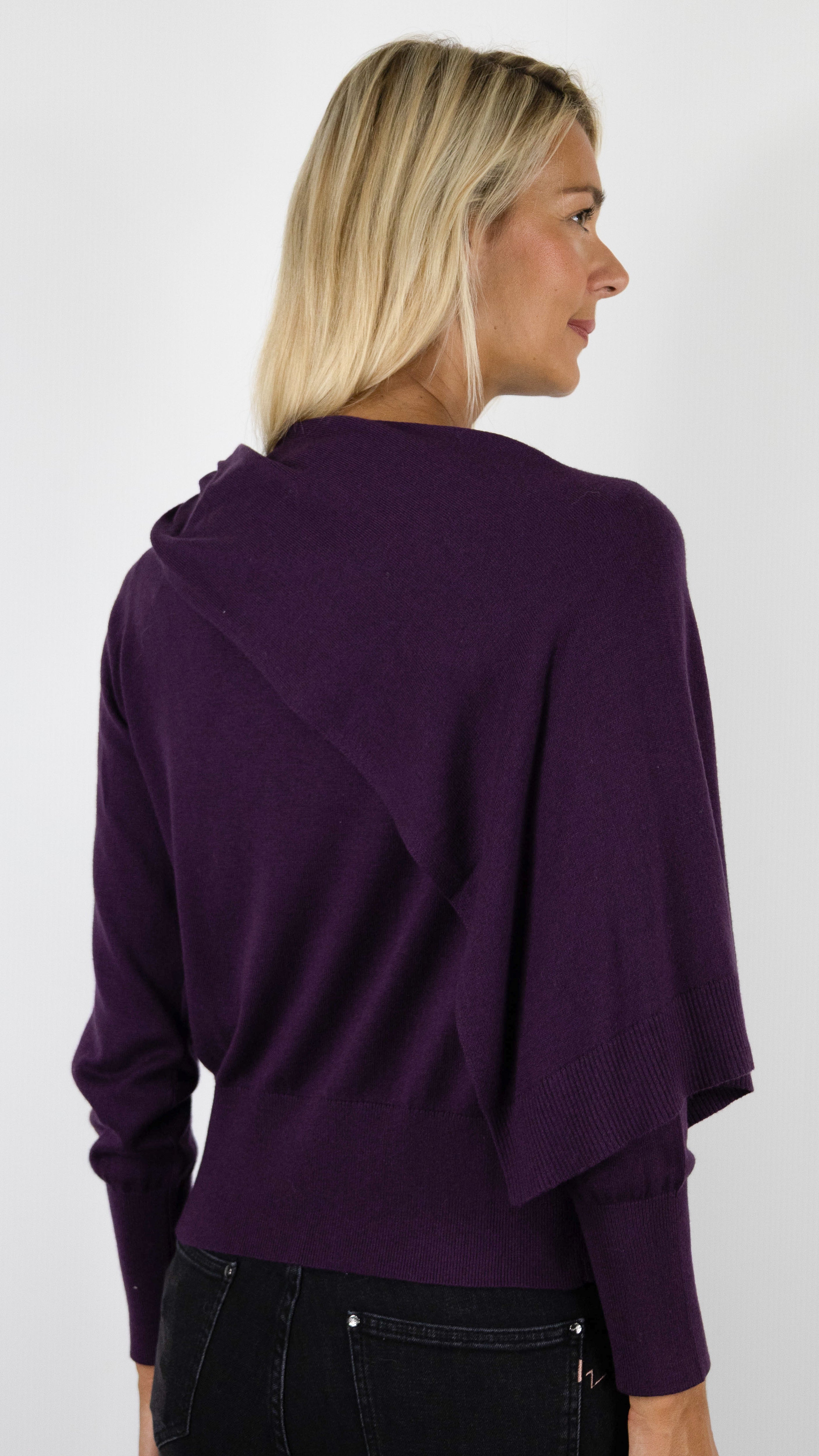PULL CAPE COL NOUETTE POUR FEMME CAROLINE BISS 4205#COLOR_45/PRUNE