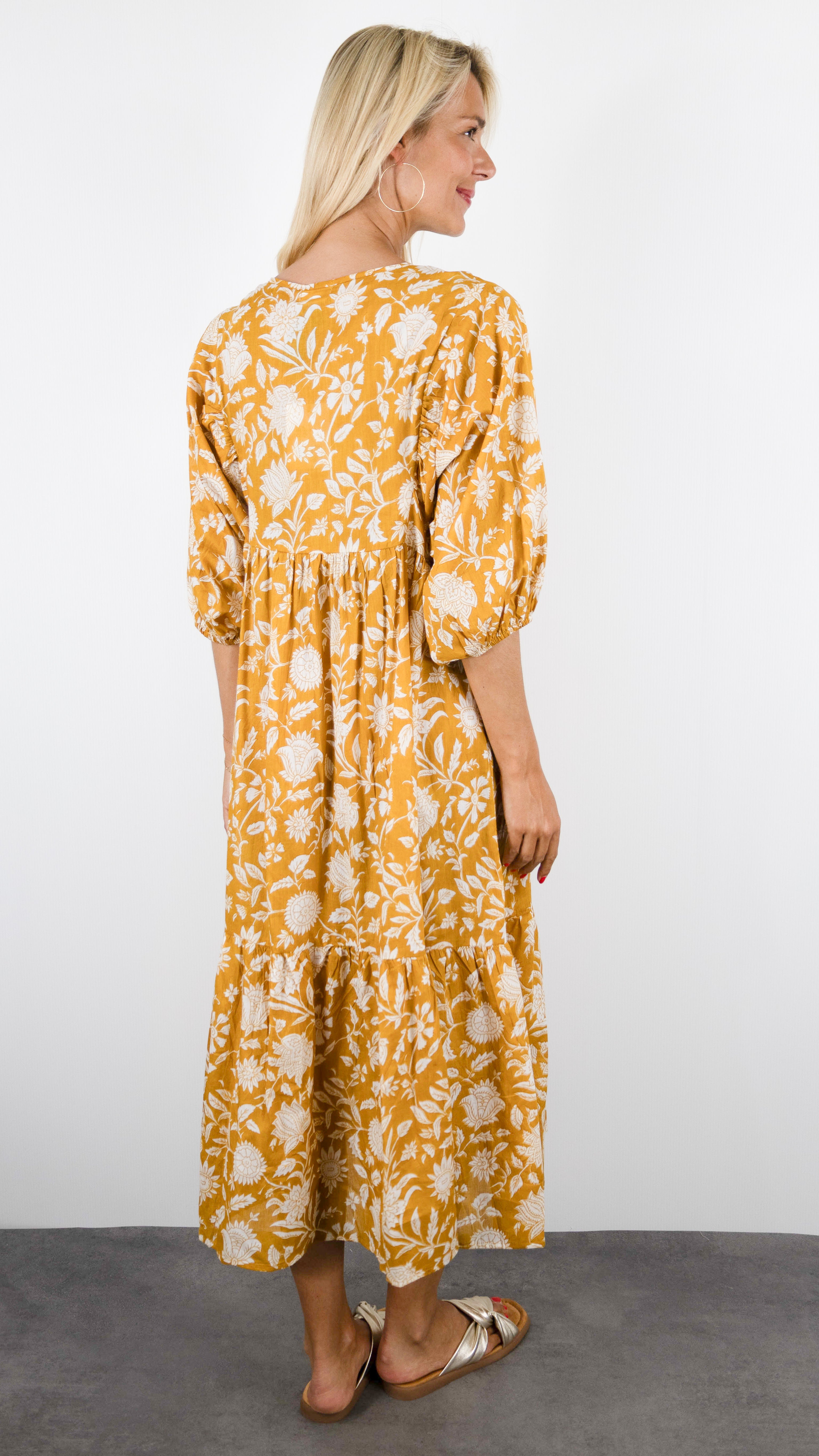 ROBE LONGUE IMPRIME FLEURI COLORES 4298.98#COLOR_YELLOW/SAFRAN