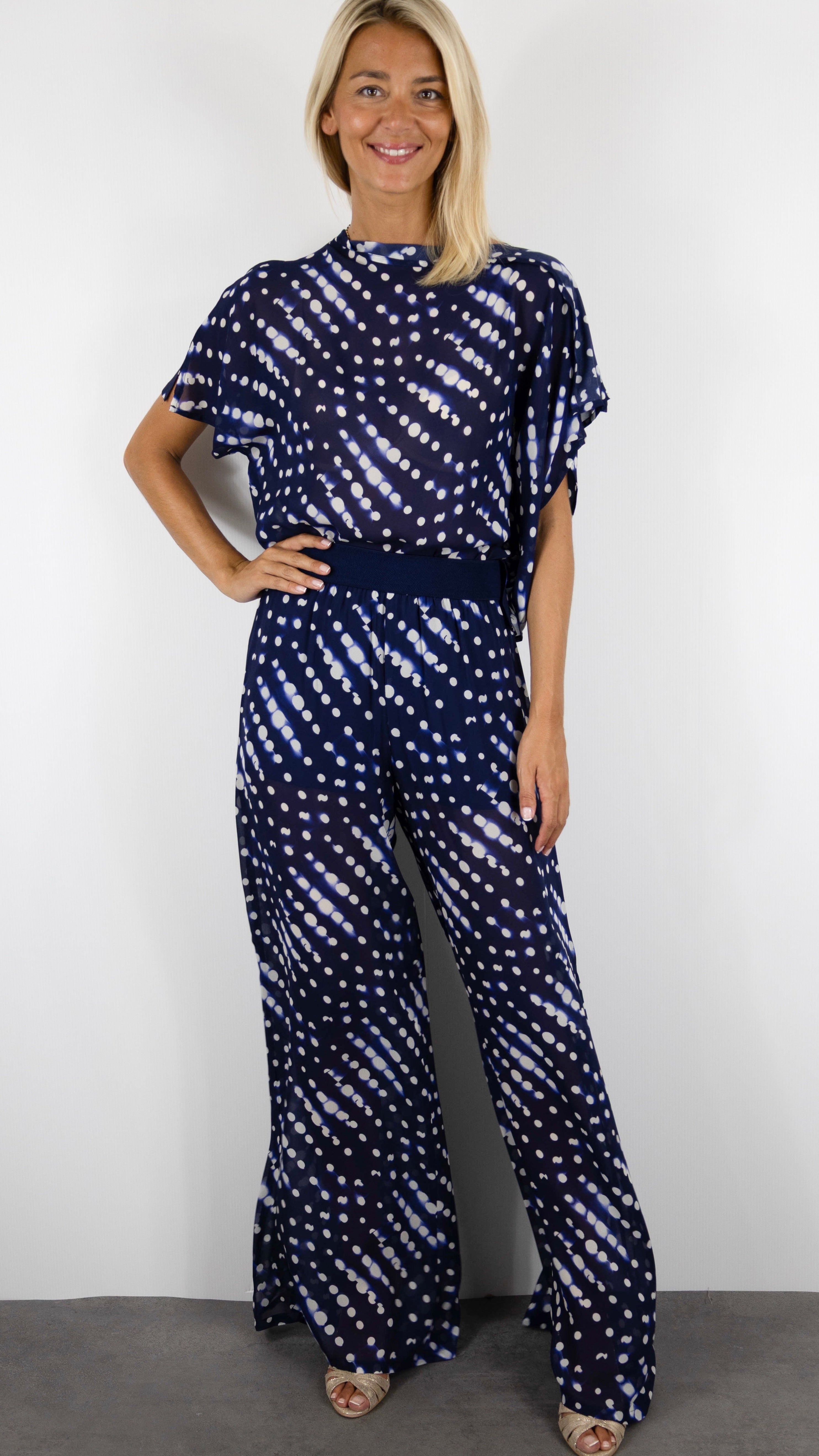 PANTALON AMPLE TAILLE ELASTIQUEE IMPRIME MARINE CAROLINE BISS 4508