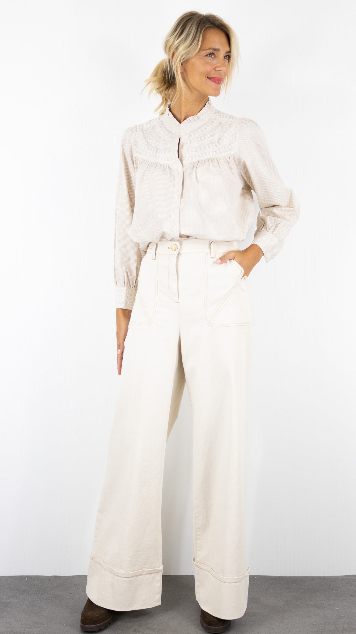 PANTALON LARGE ECRU EN COTON POUR FEMME CAROLINE BISS 4559
