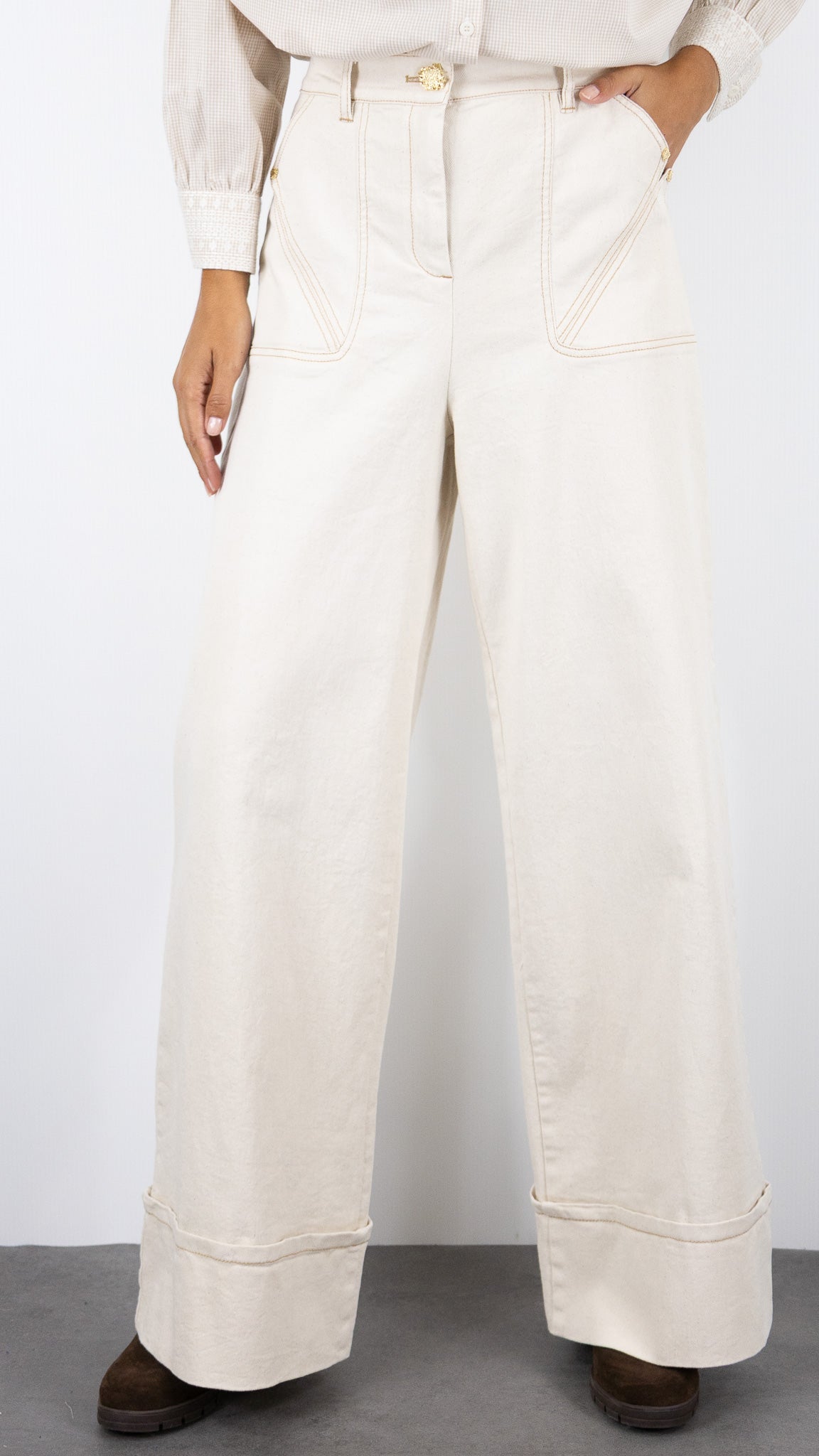 PANTALON LARGE ECRU EN COTON POUR FEMME CAROLINE BISS 4559