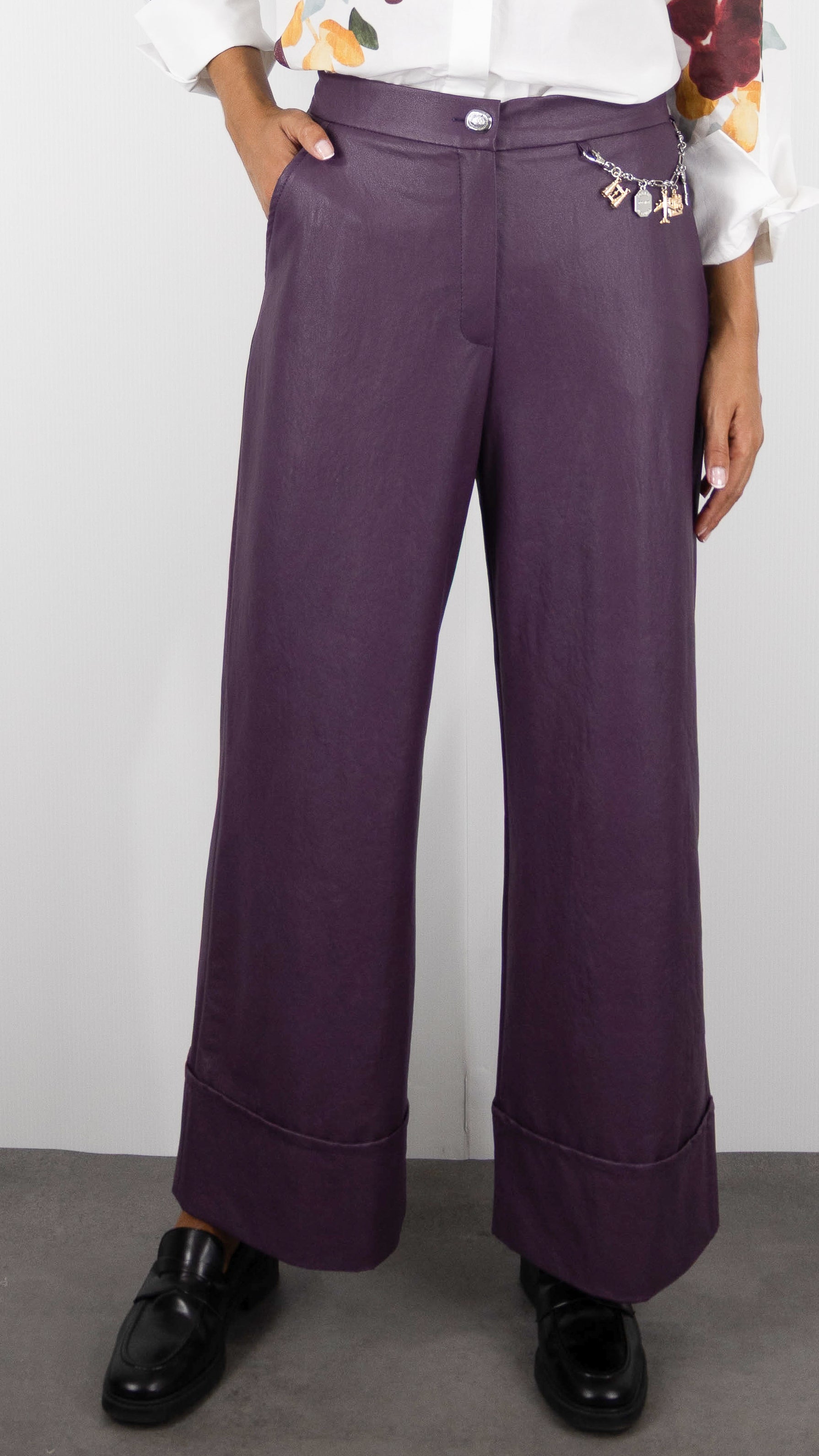 PANTALON LARGE EN FAUX CUIR PRUNE POUR FEMME CAROLINE BISS 4575