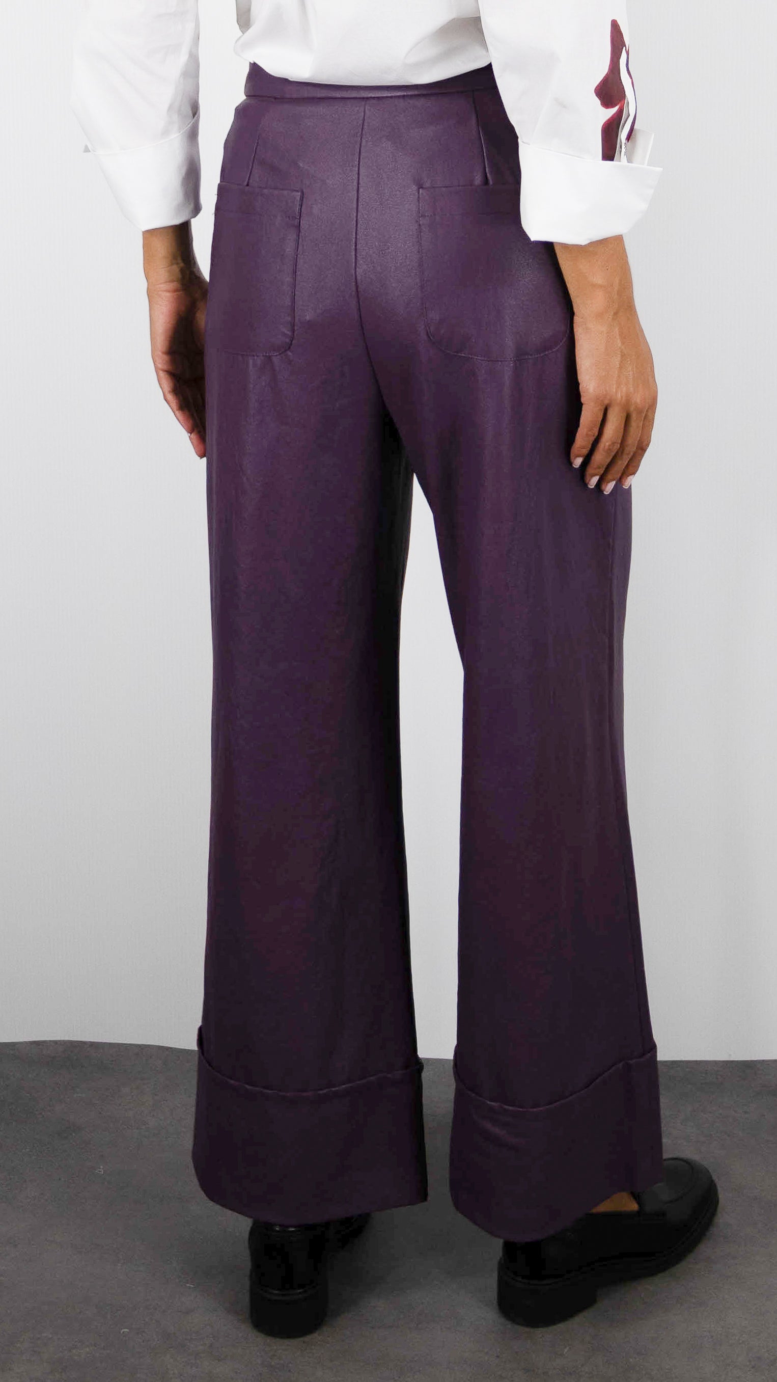 PANTALON LARGE EN FAUX CUIR PRUNE POUR FEMME CAROLINE BISS 4575