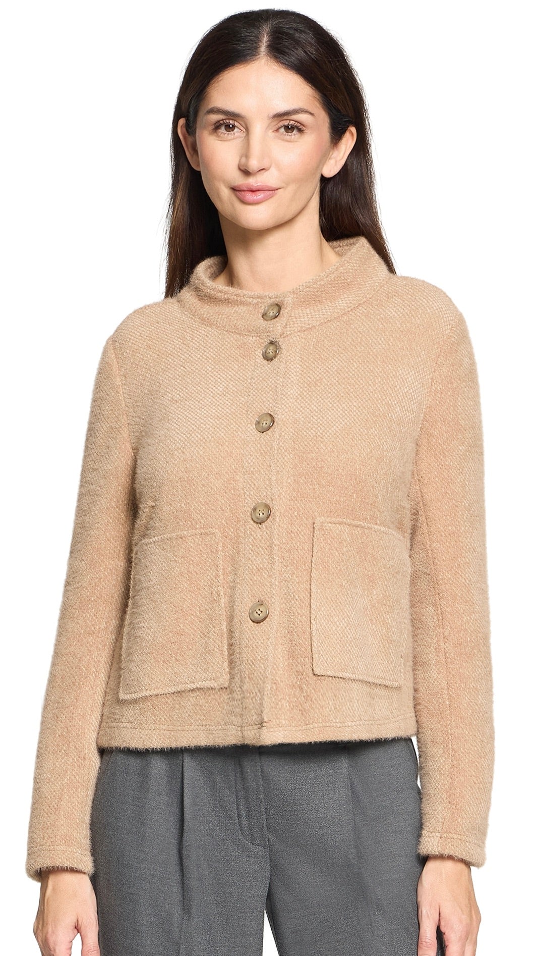 VESTE COURTE MAILLE FEMME BETTY BARCLAY 4634/1653#COLOR_7030/CAMEL