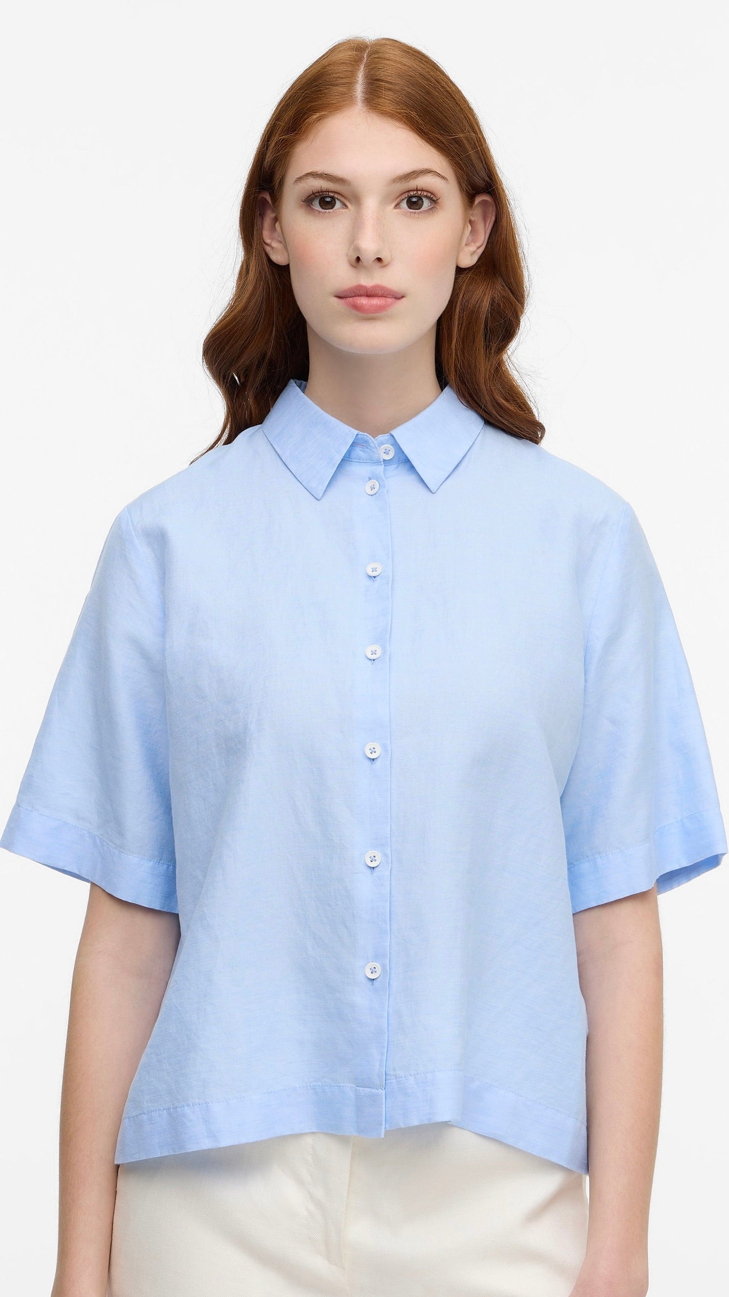 CHEMISE MANCHES COURTES CIEL EN COTON LIN POUR FEMME ETERNA 5155 H366