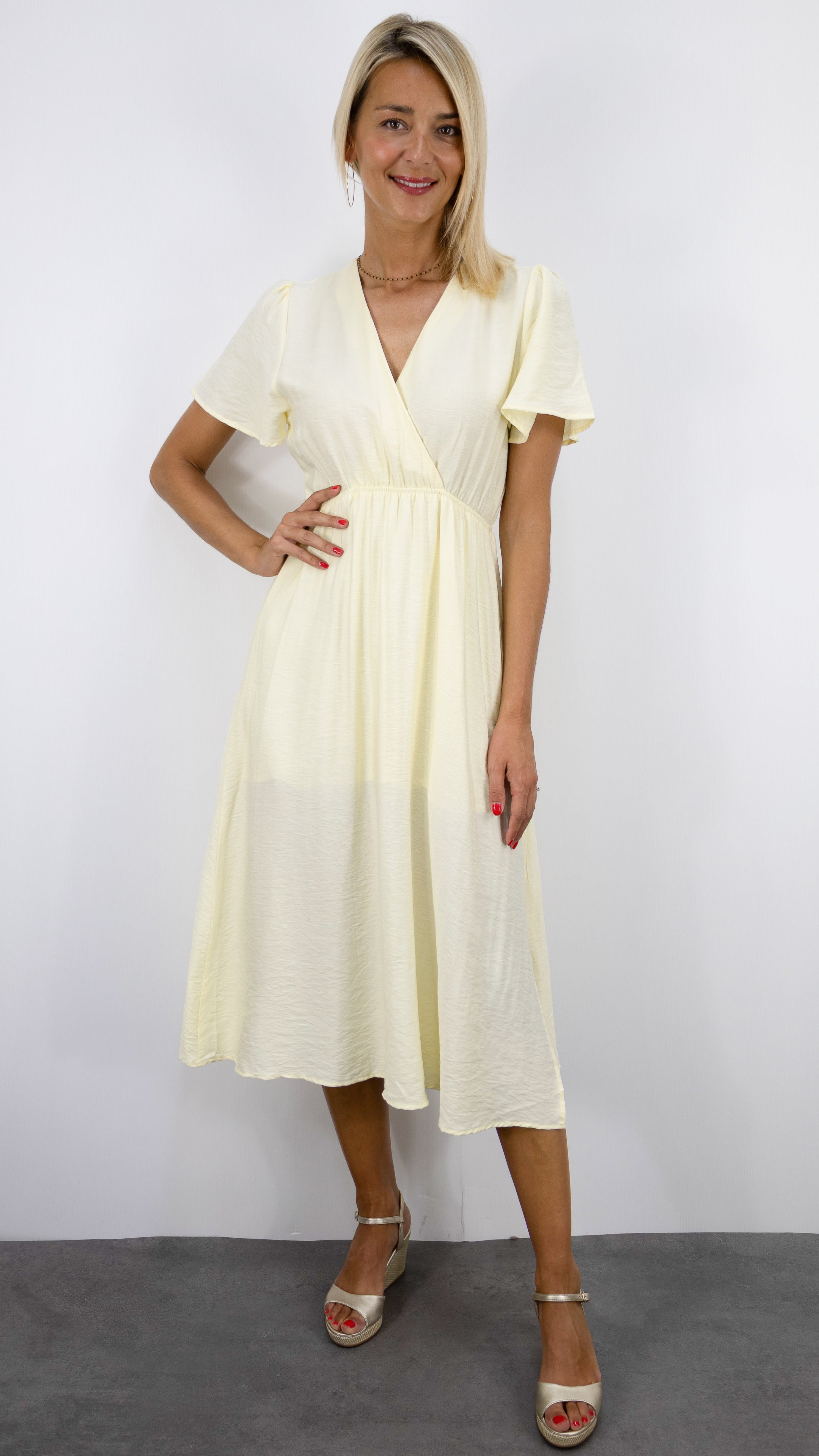 ROBE MIDI D'ETE COL V FLUIDE ECRUE LILI ET LALA 5192#COLOR_JAUNE