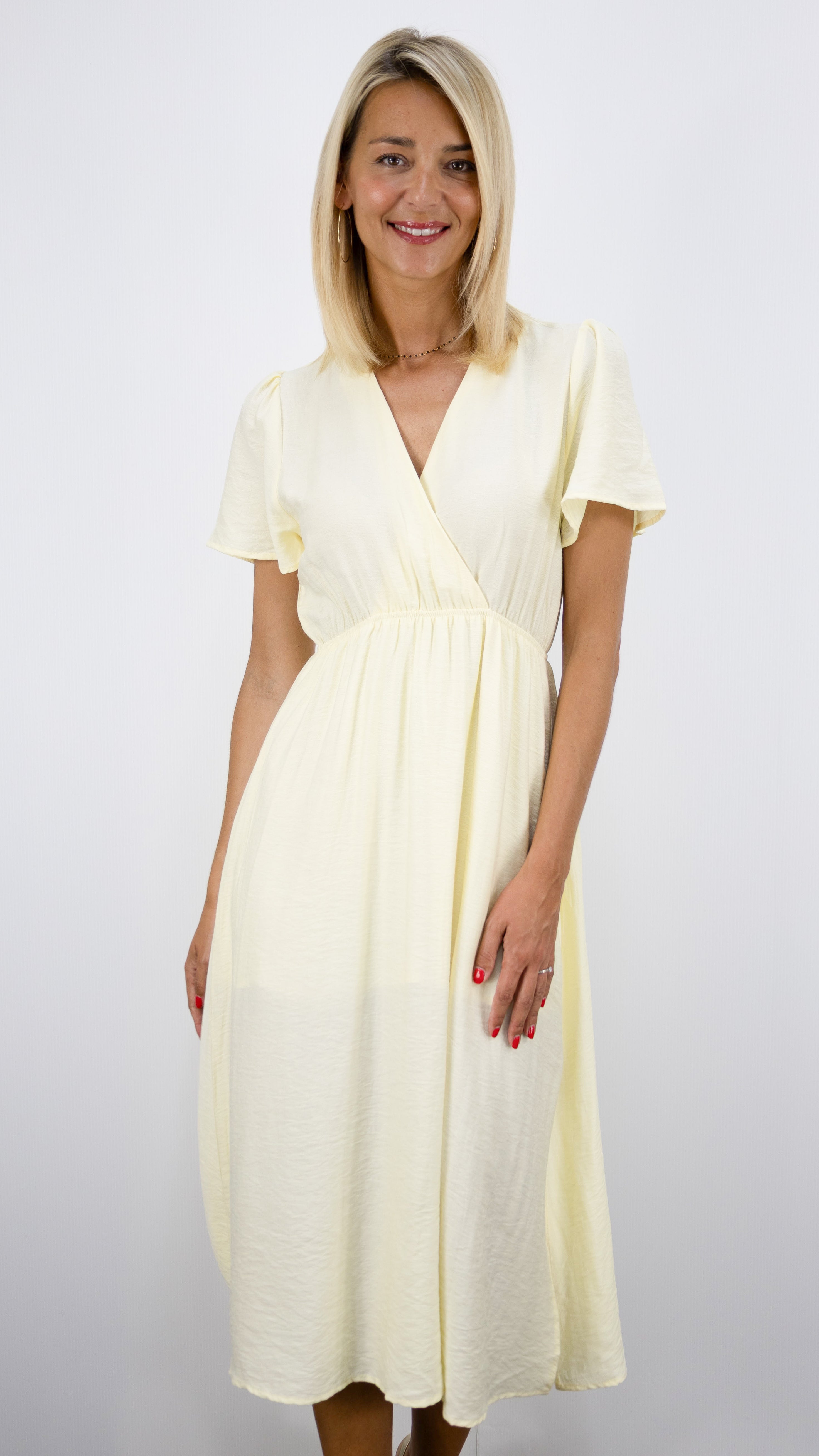 ROBE MIDI D'ETE COL V FLUIDE ECRUE LILI ET LALA 5192#COLOR_JAUNE