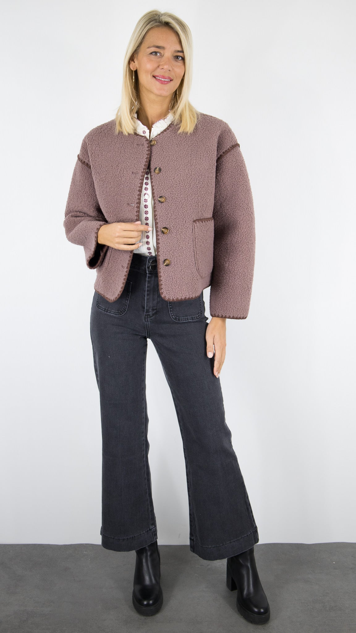 VESTE AMPLE FOURRURE ECOLOGIQUE TAUPE ROSE CHARLIOR 526069