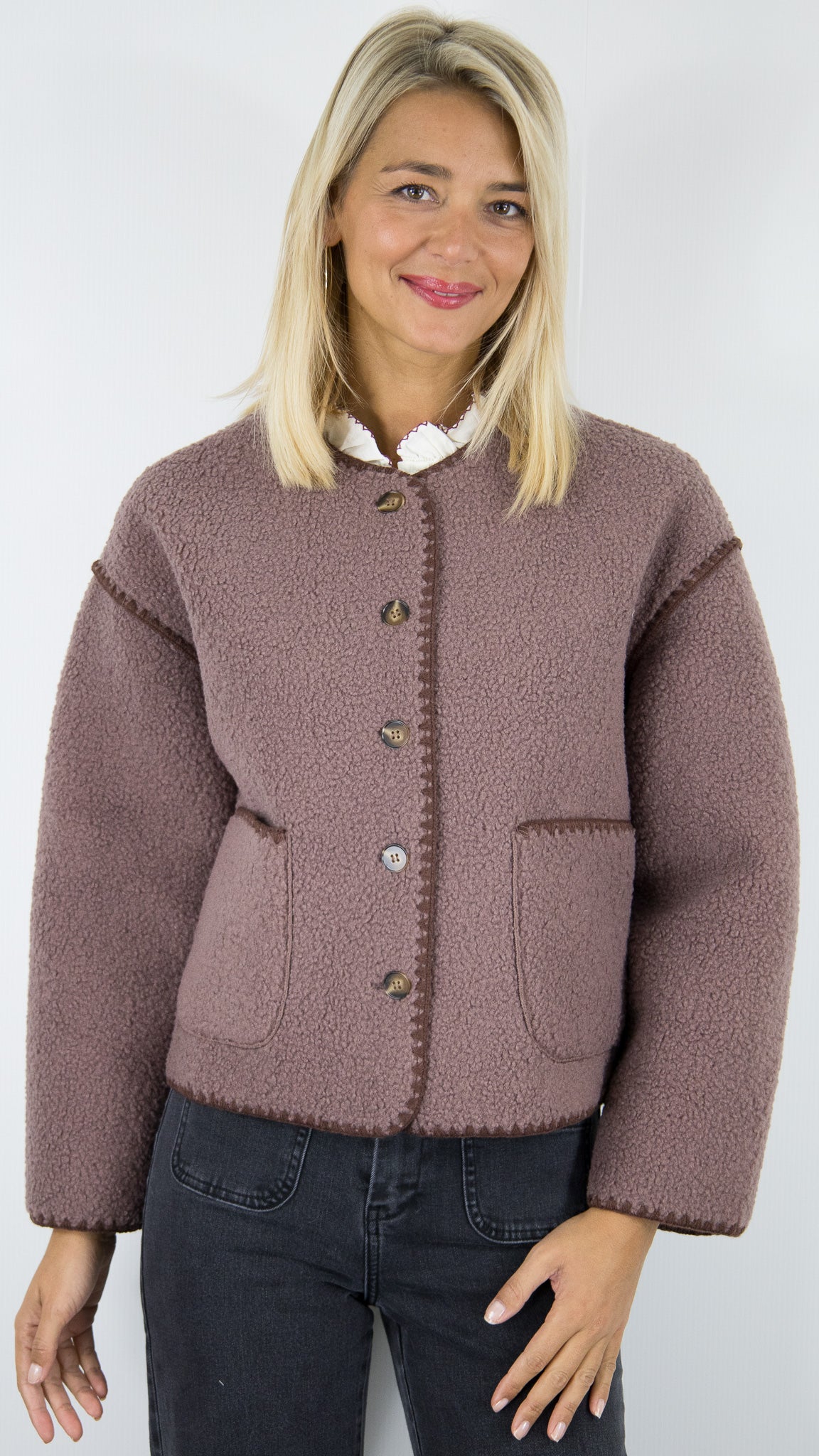 VESTE AMPLE FOURRURE ECOLOGIQUE TAUPE ROSE CHARLIOR 526069