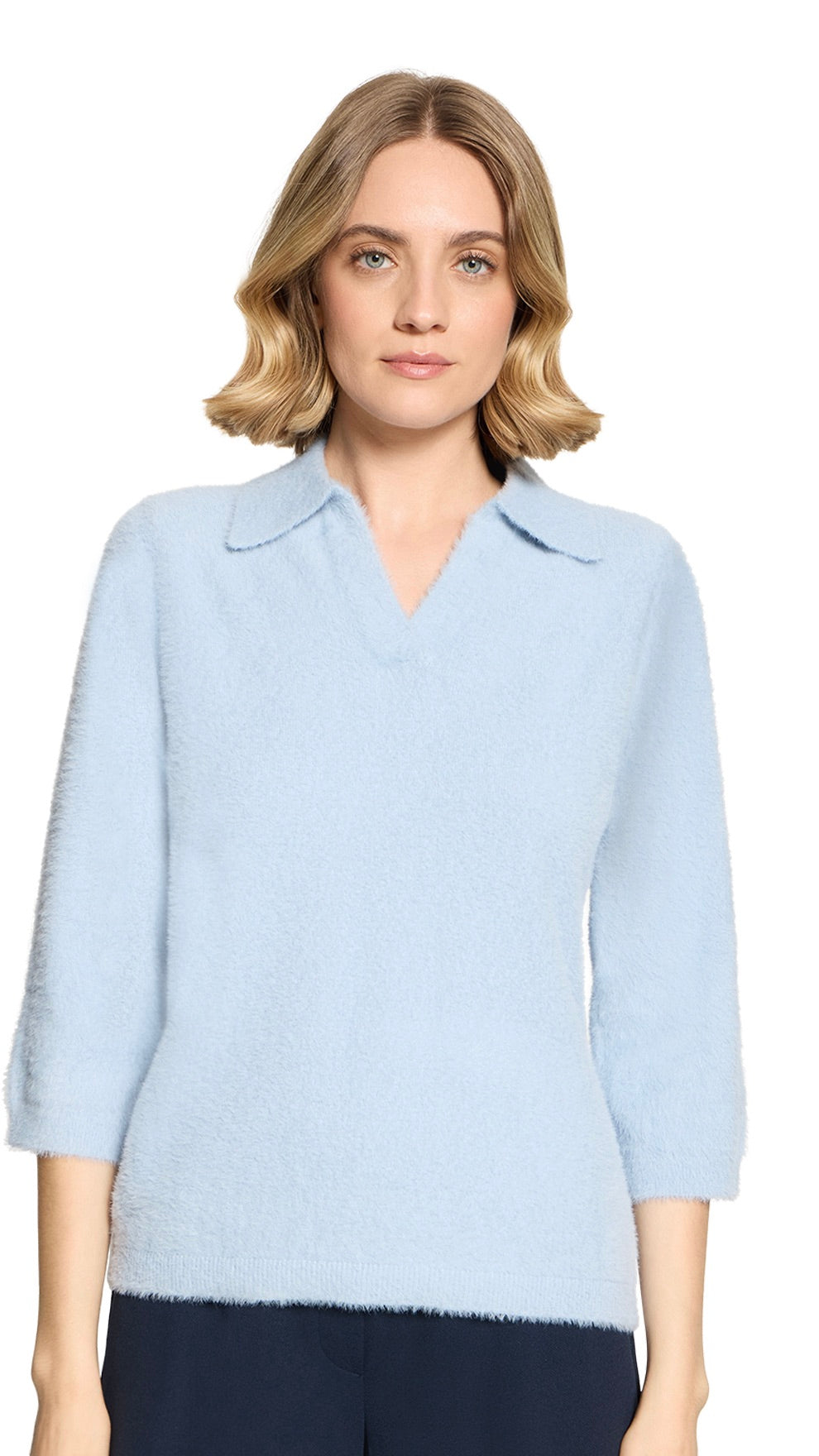 PULL COL POLO POILU POUR FEMME BLEU CIEL BETTY BARCLAY 5503/2043