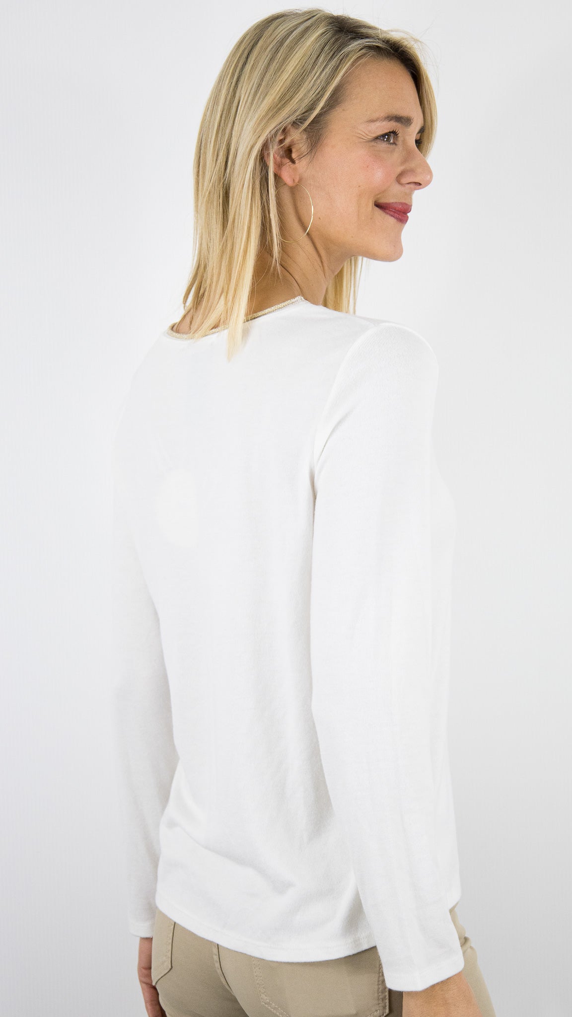 TEE-SHIRT FEMME BASIQUE COL V LUREX BLANC ANDROMEDE 5611