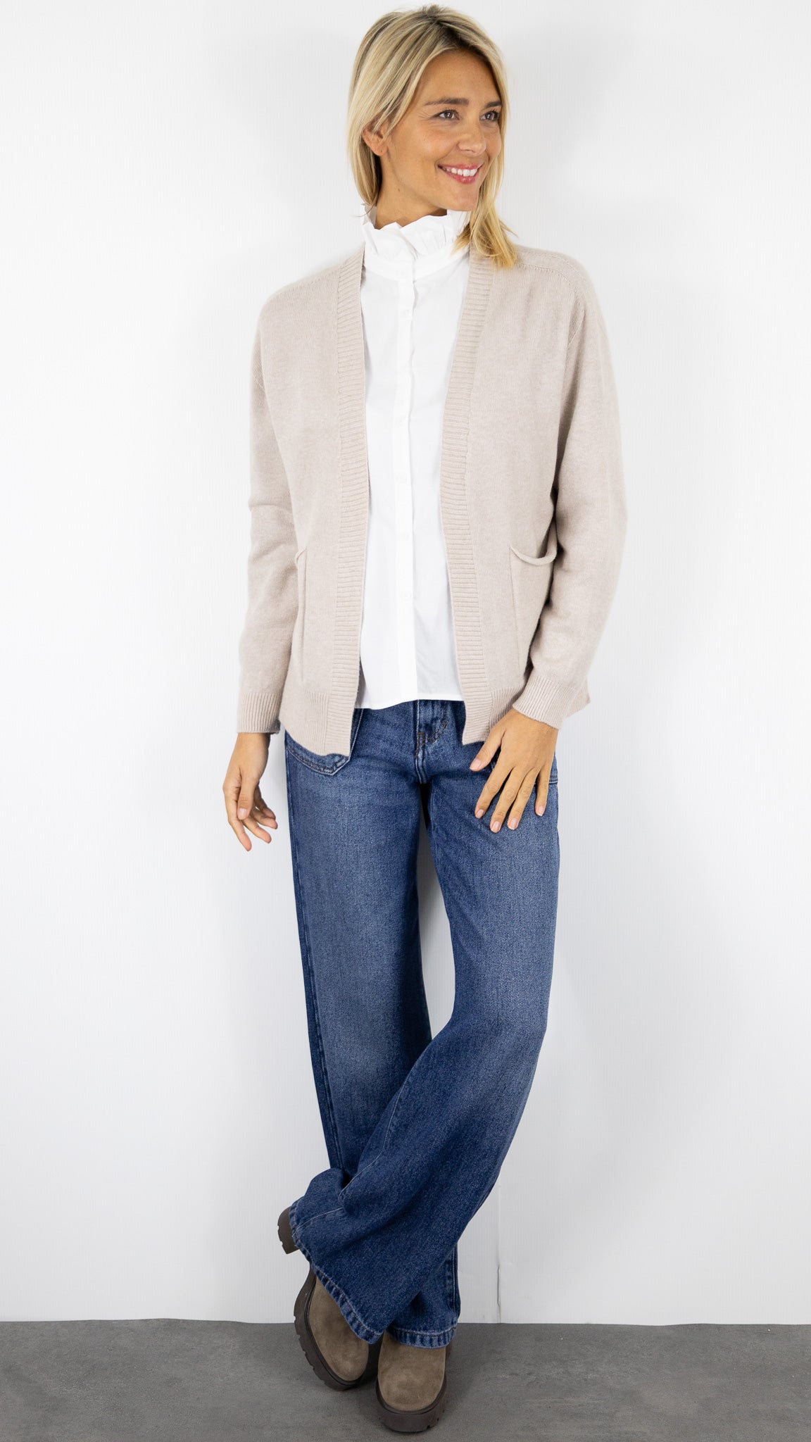 GILET OUVERT AVEC POCHES 570551 MAX ET ENJOY#color_CREME