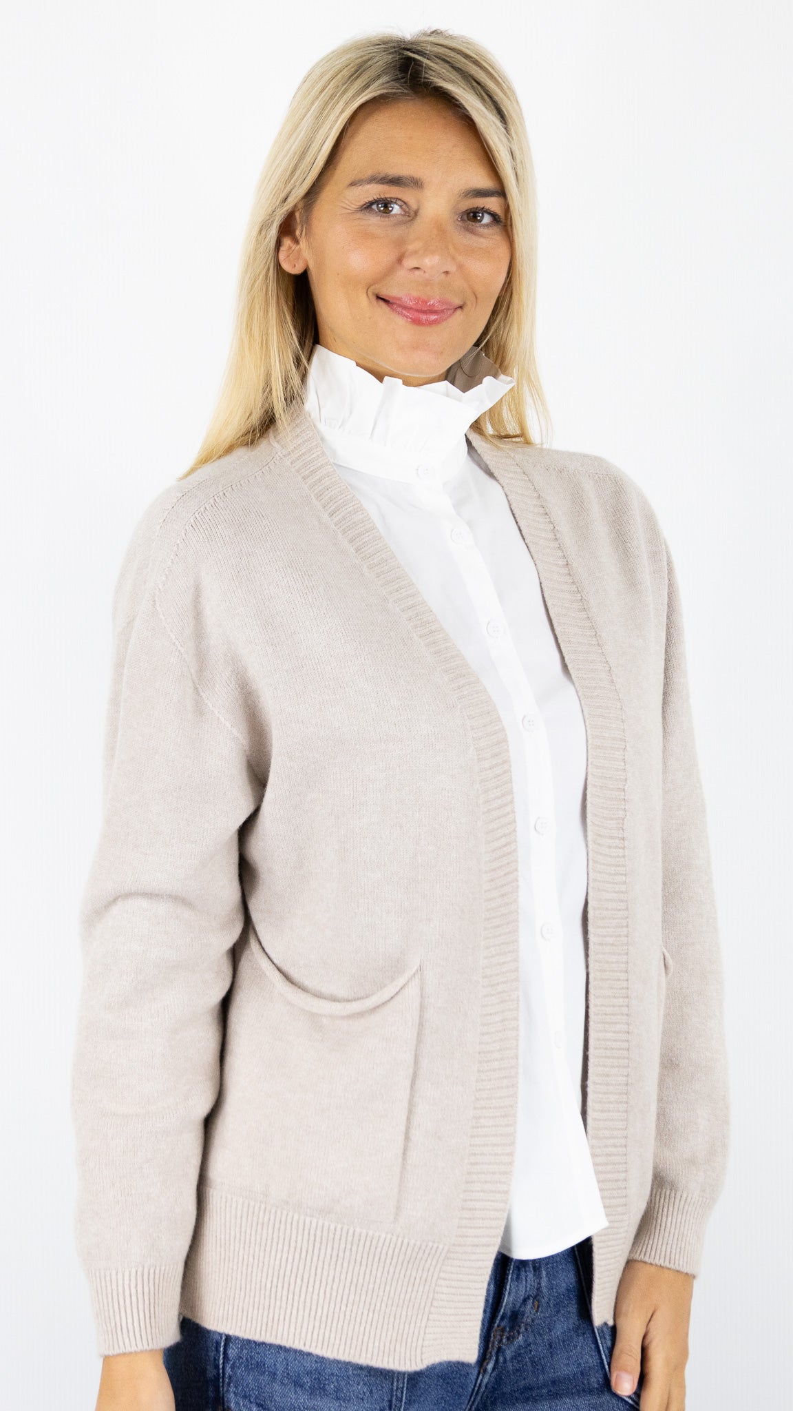 GILET OUVERT AVEC POCHES 570551 MAX ET ENJOY#color_CREME