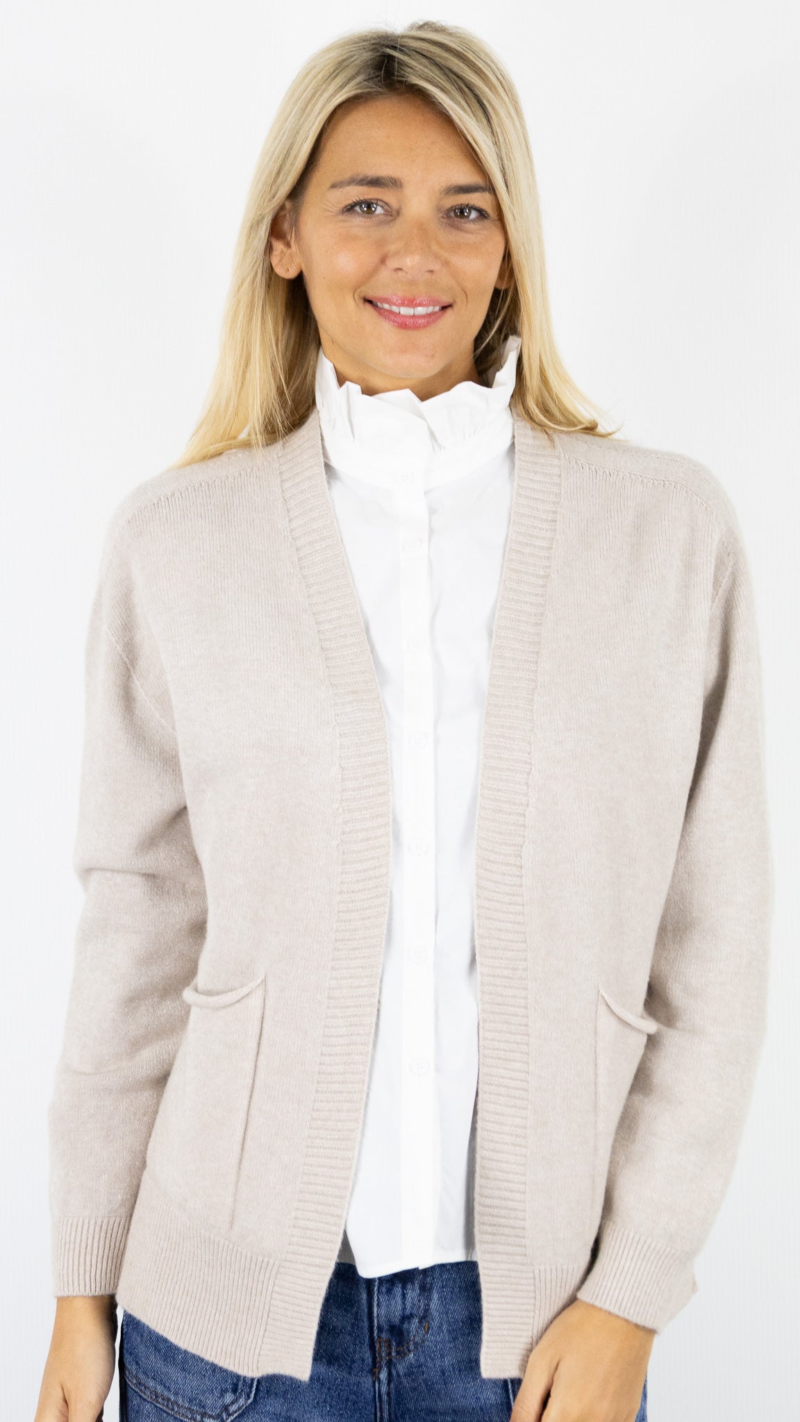 GILET OUVERT AVEC POCHES 570551 MAX ET ENJOY#color_CREME