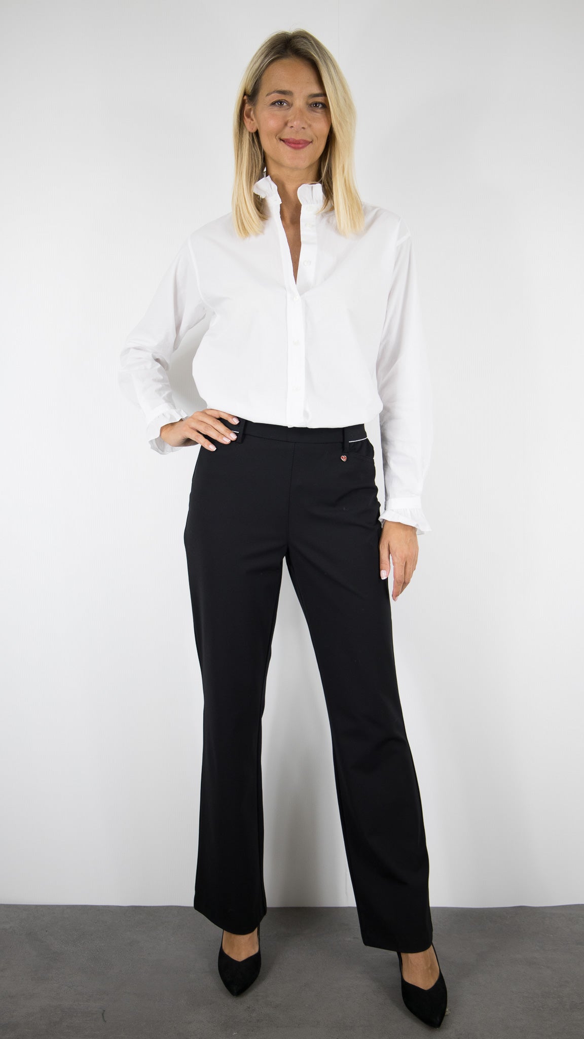 PANTALON FLARE TAILLE ELASTIQUE FEMME NOIR TONI ALICE NEW 61-16 2855-18#COLOR_089/BLACK