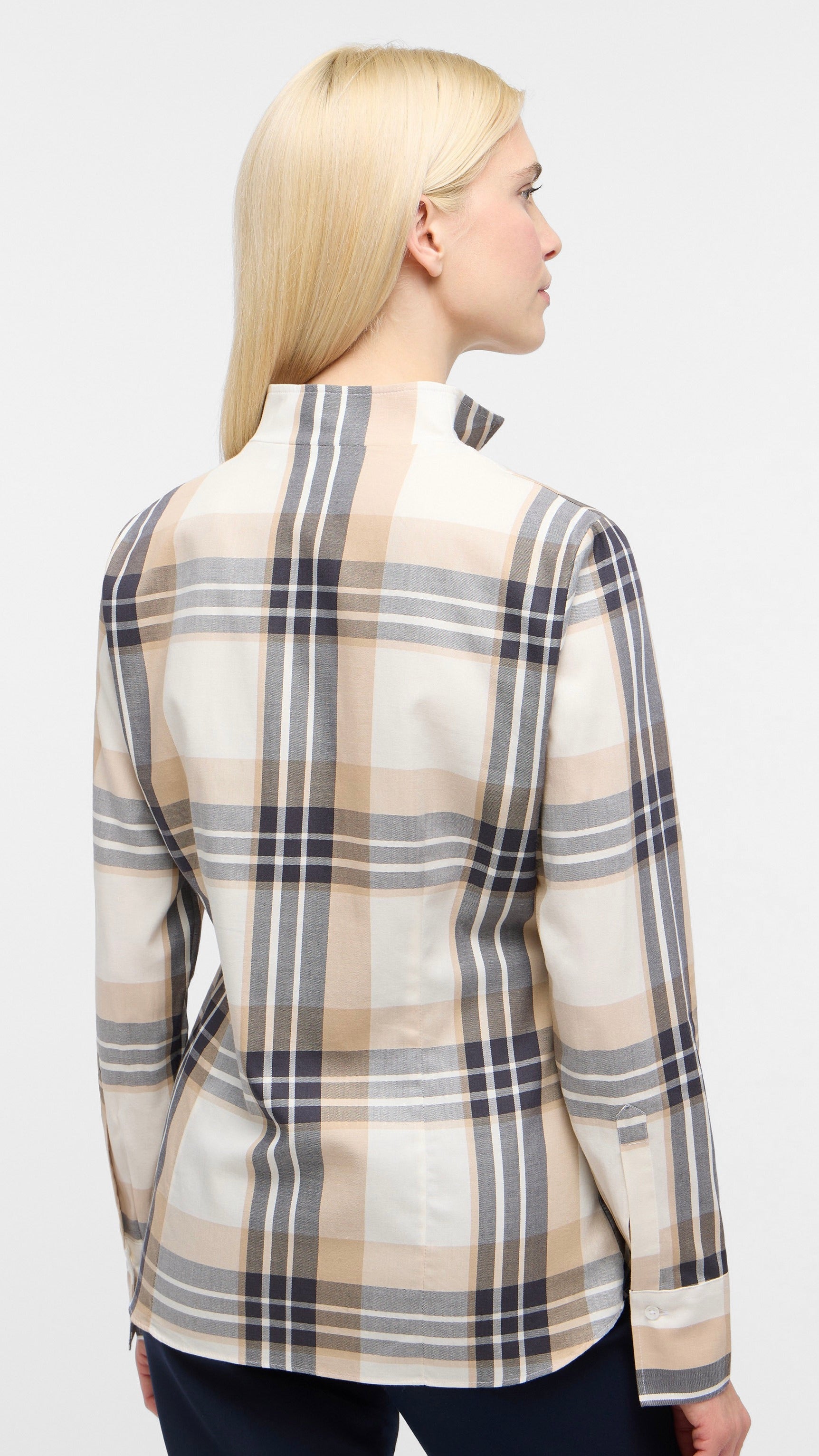 CHEMISE ECOSSAISE BEIGE GRIS FEMME ETERNA 6126 D266