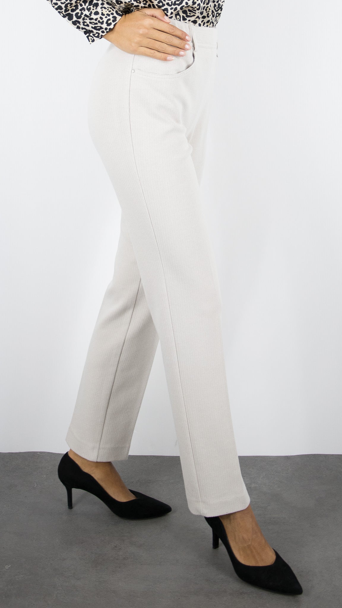 PANTALON A CHEVRONS TAILLE ELASTIQUE BEIGE FEMME TONI SCARLETT 62-06 2241-1
