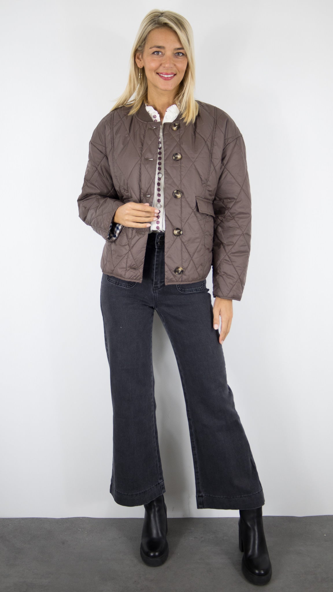 VESTE BOMBERS MATELASSÉE POUR FEMME YCOO 6220F#COLOR_CHOCO