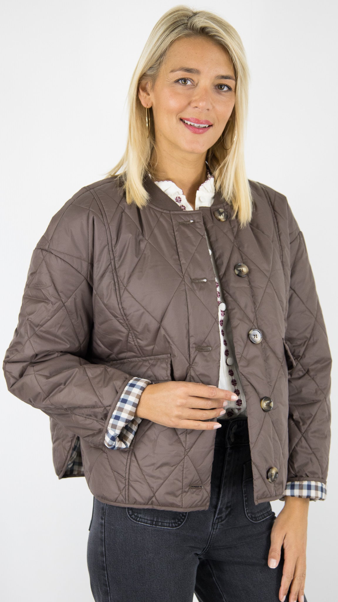 VESTE BOMBERS MATELASSÉE POUR FEMME YCOO 6220F#COLOR_CHOCO
