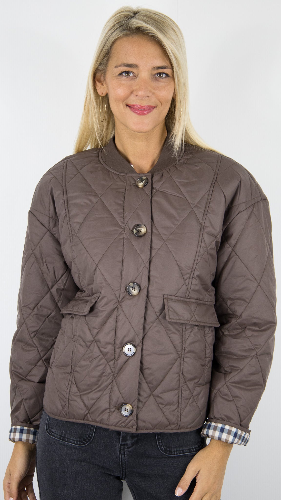 VESTE BOMBERS MATELASSÉE POUR FEMME YCOO 6220F#COLOR_CHOCO