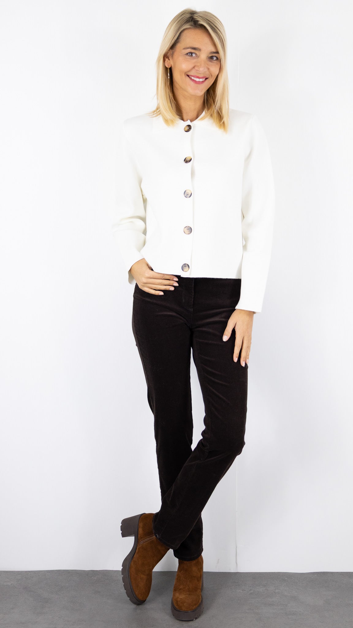 GILET VESTE EN MAILLE POUR FEMME LILI ET LALA 65171#COLOR_ECRU