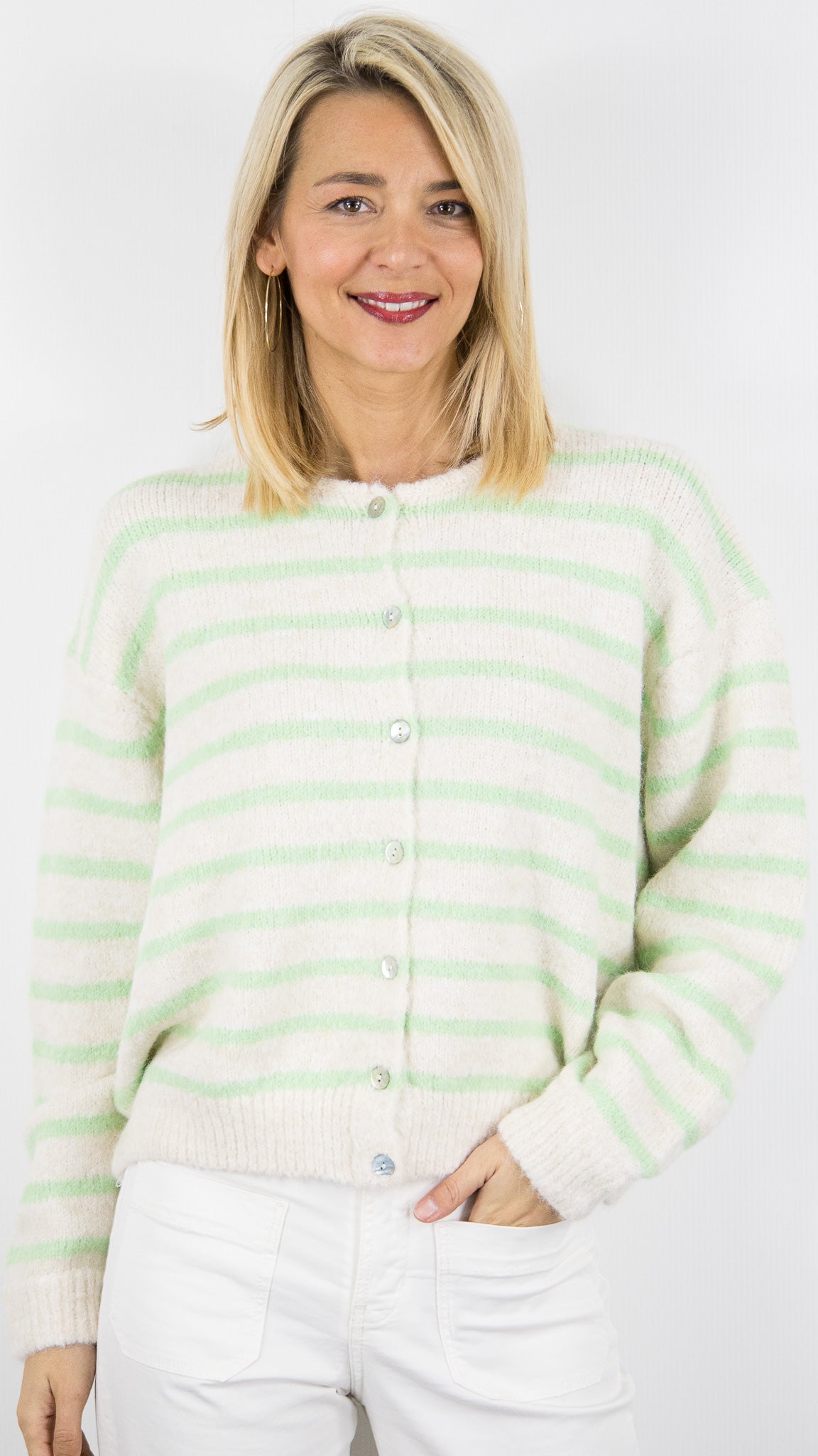 GILET RAYE BEIGE VERT FEMME LILI ET LALA 65183