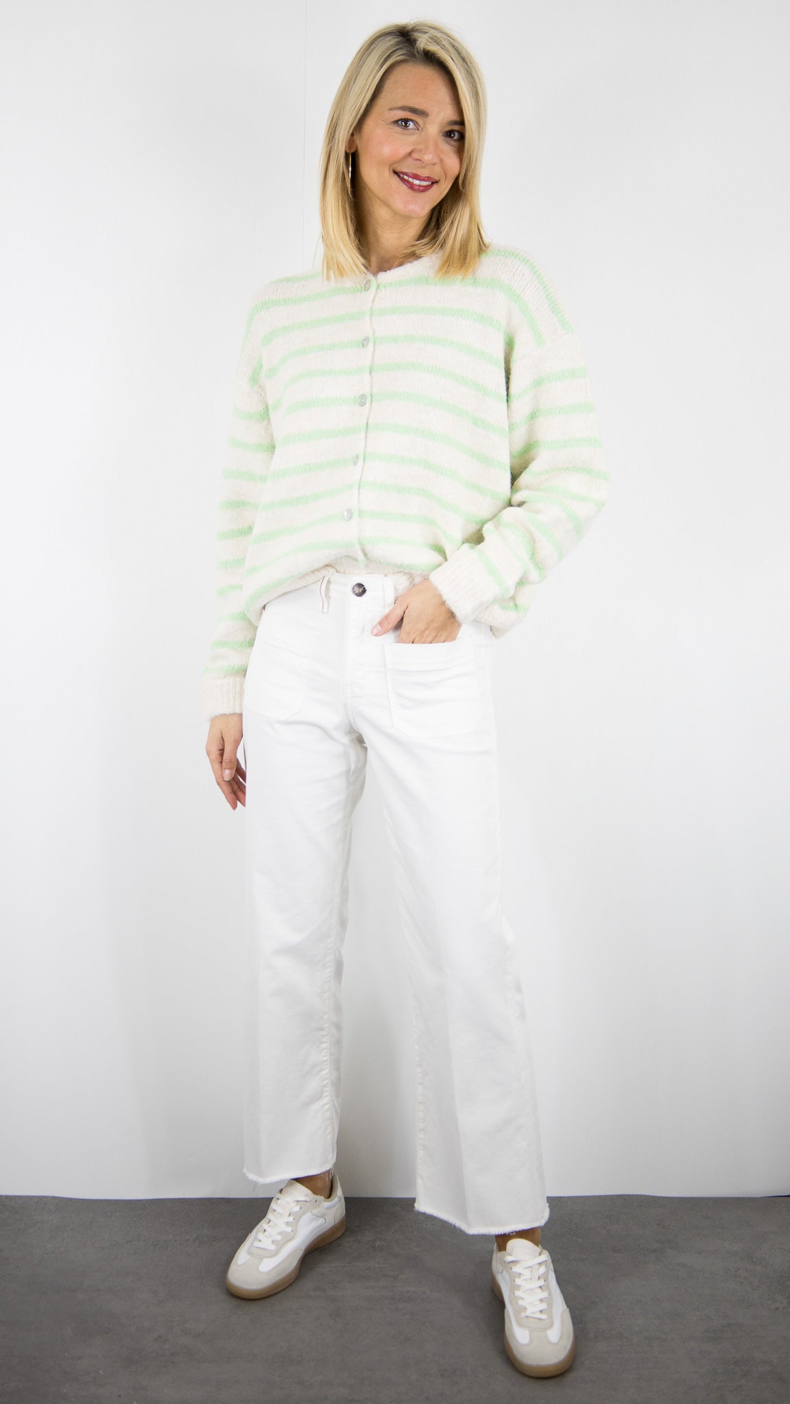 GILET RAYE BEIGE VERT FEMME LILI ET LALA 65183