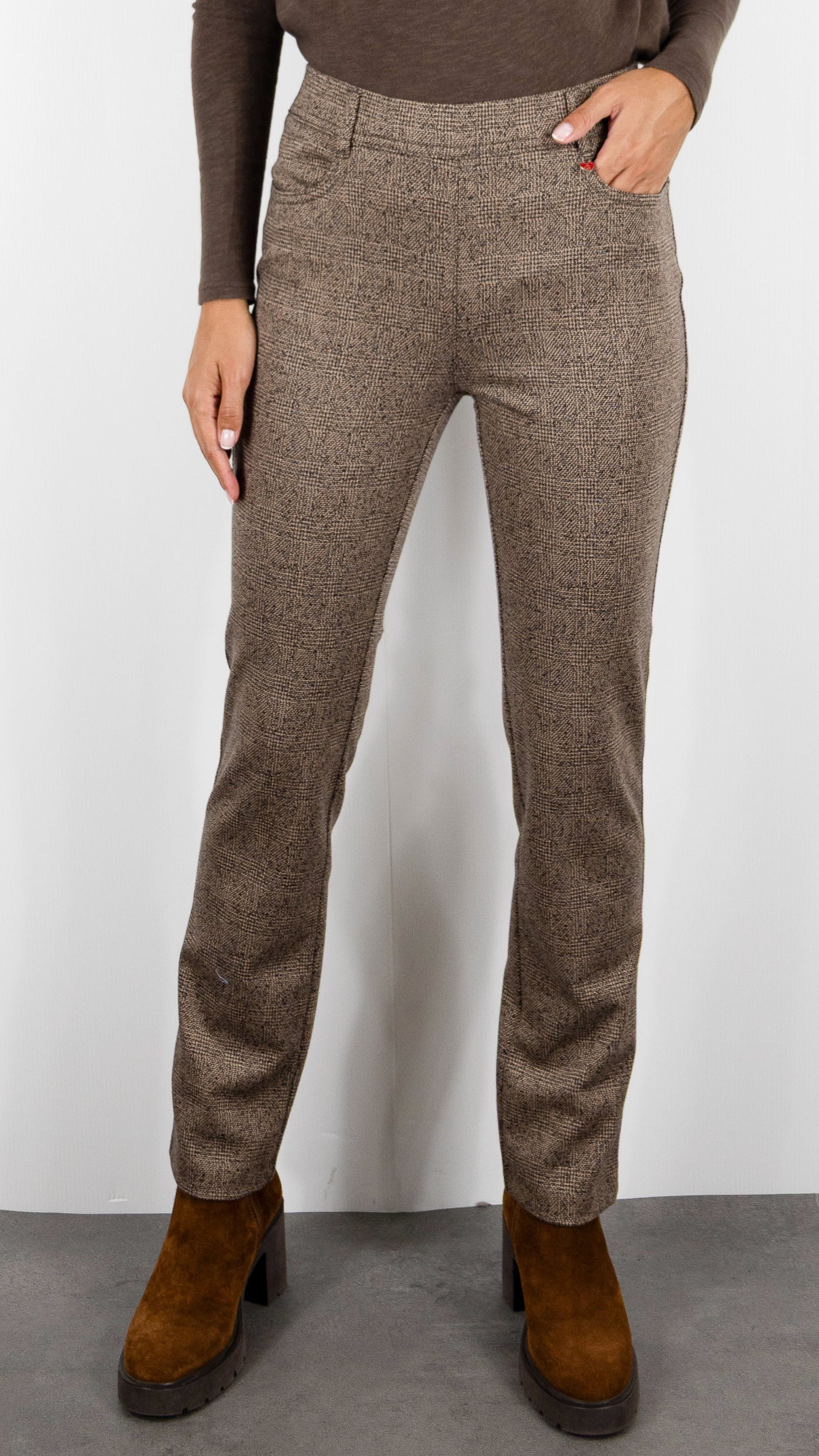 PANTALON PIED DE POULE TAILLE ELASTIQUE POUR FEMME TONI 67-56 2800-43 ALICE#COLOR_77/TAUPE