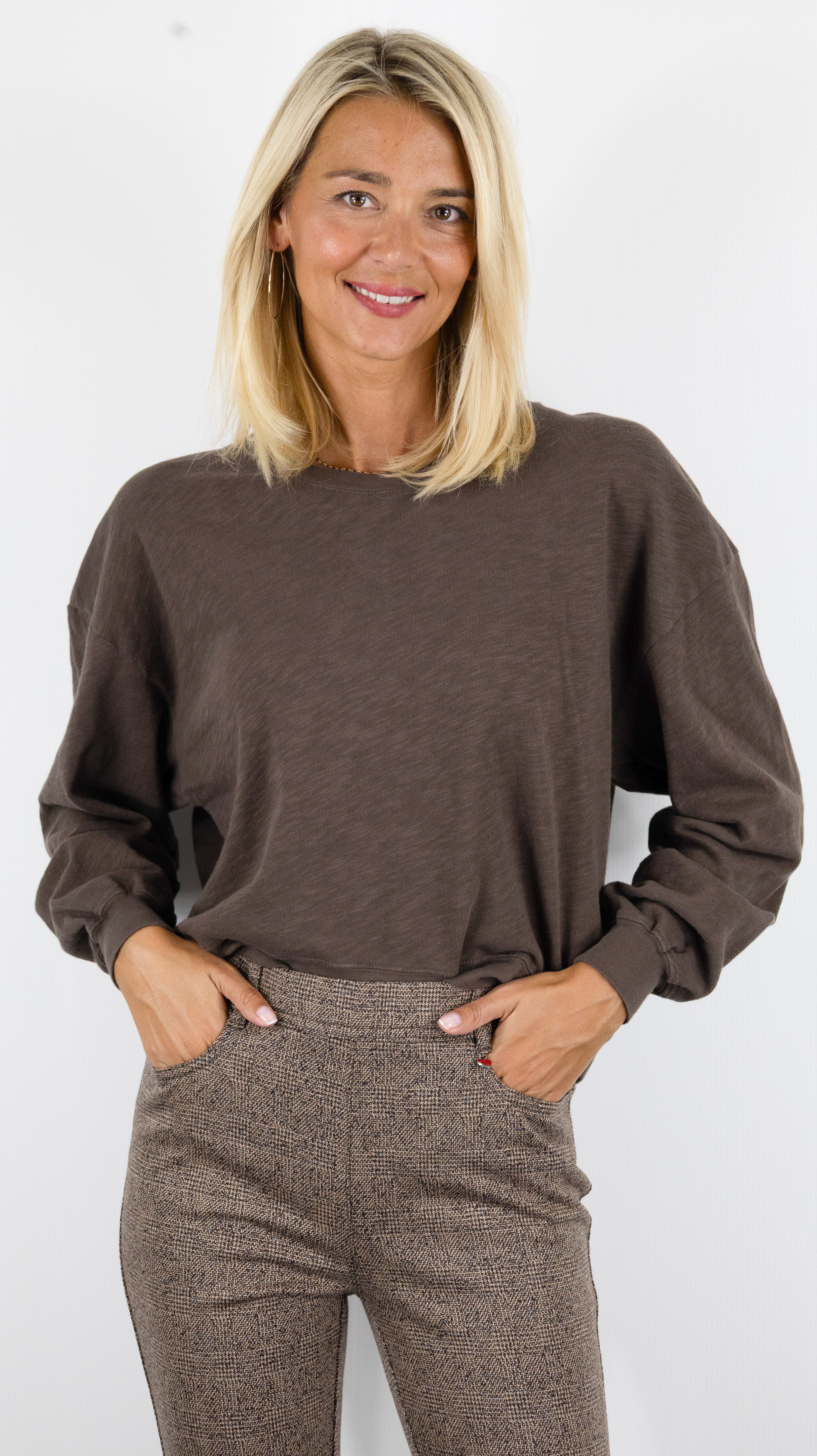 TEE SHIRT SWEAT COL ROND AMPLE POUR FEMME AMERICAN VINTAGE SONOMA#COLOR_CHATAIGNIER