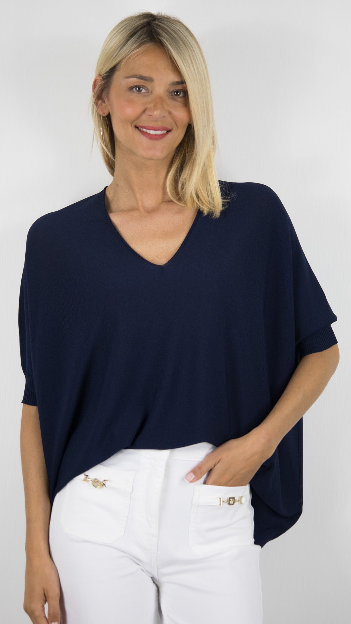PONCHO COL V MANCHES COURTES FEMME AMPLE MAX ET ENJOY 67035#COLOR_115/MARINE