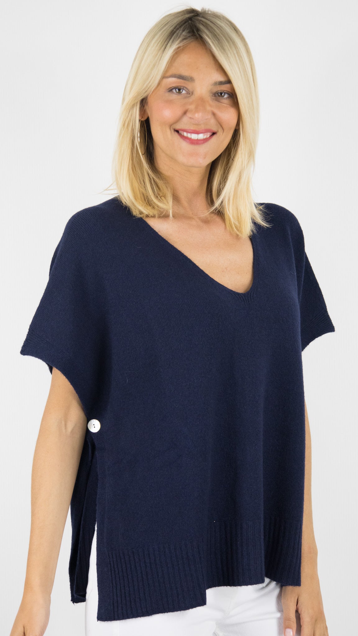 PONCHO COL V MANCHES COURTES FEMME AMPLE MAX ET ENJOY 67035#COLOR_115/MARINE