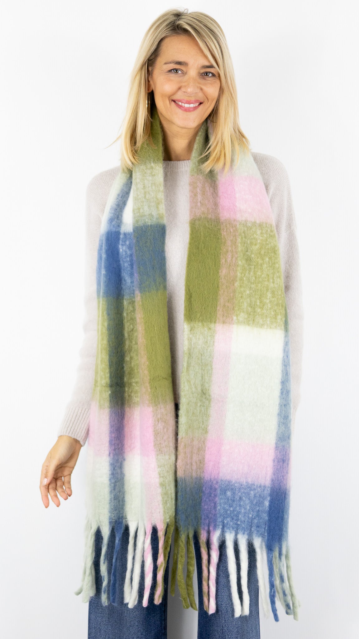 ECHARPE A CARREAUX FEMME 67658 VOUS VERTE FONCE