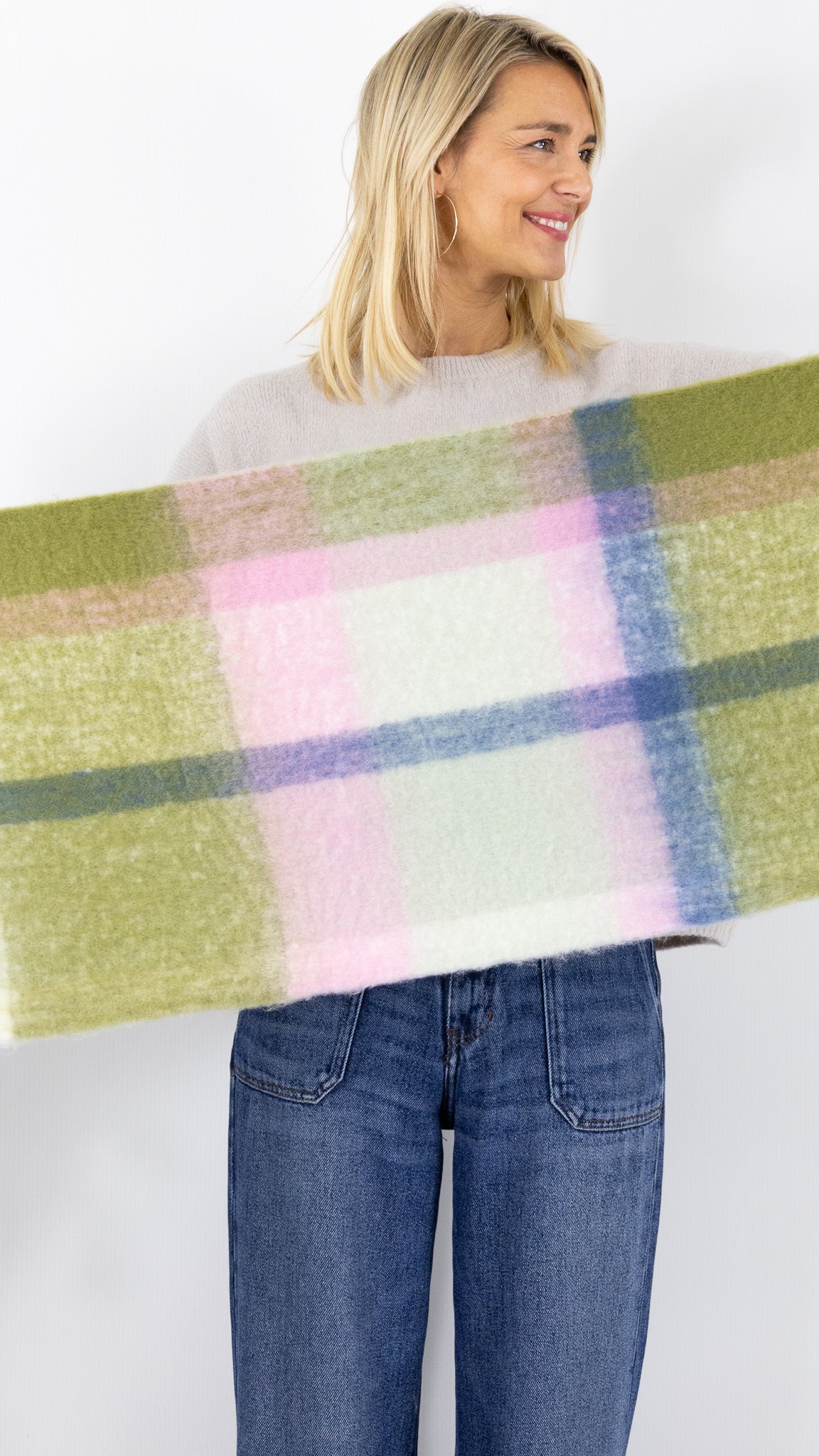 ECHARPE A CARREAUX FEMME 67658 VOUS VERTE FONCE