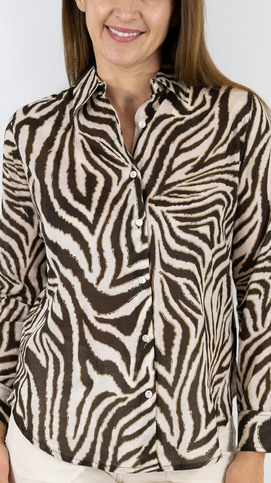 CHEMISE DROITE IMPRIME ZEBRE LUK AP 67692#COLOR_0752/IMP MARRON