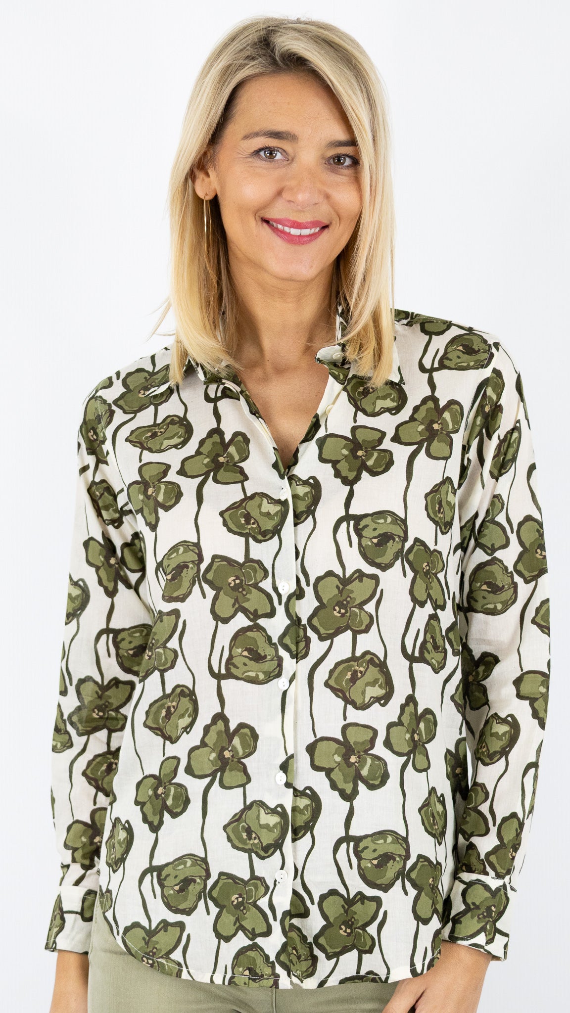 CHEMISE DROITE IMPRIME ZEBRE LUK AP 67692#COLOR_855/VERT FONCE