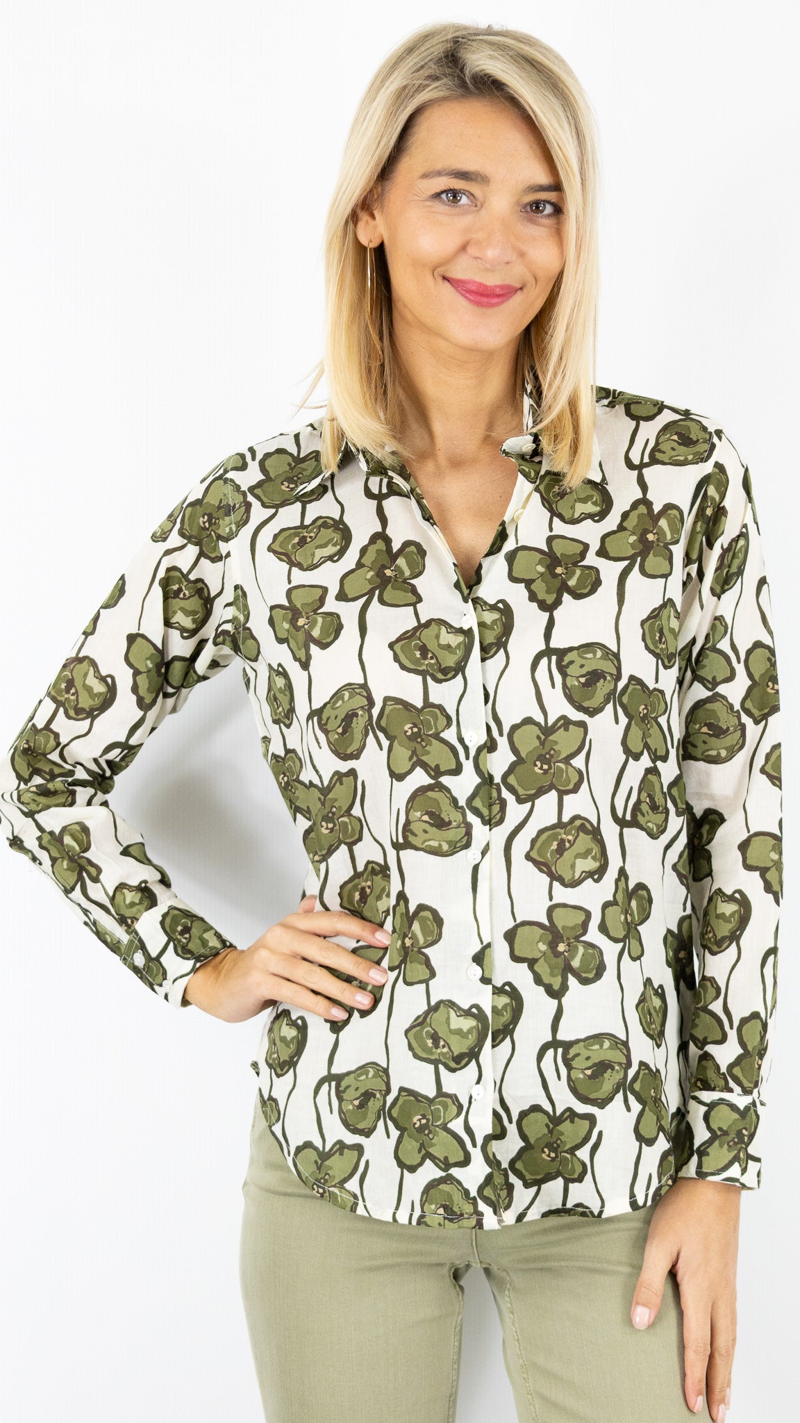 CHEMISE DROITE IMPRIME ZEBRE LUK AP 67692#COLOR_855/VERT FONCE