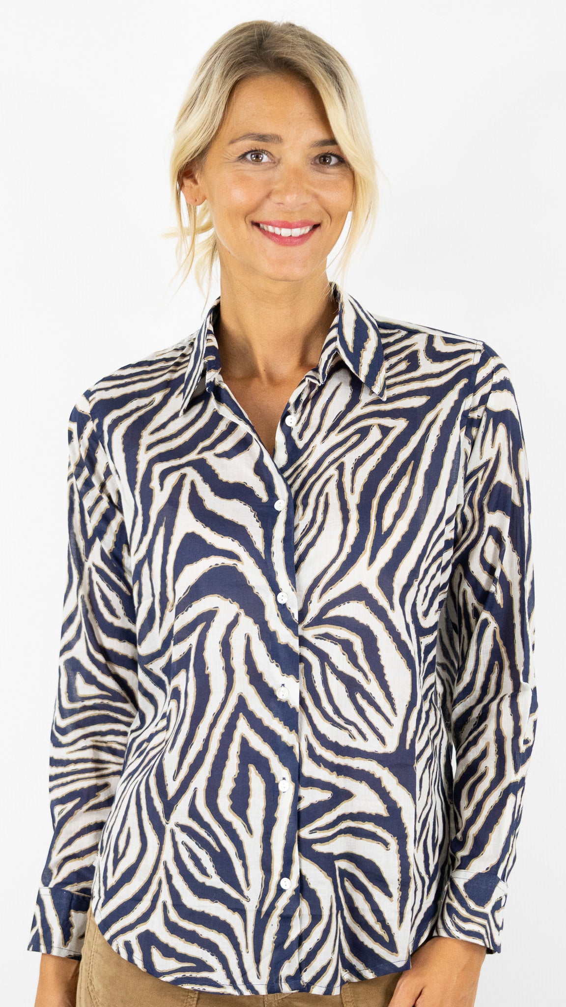 CHEMISE DROITE IMPRIME ZEBRE LUK AP 67692#COLOR_0552/IMP BLEU