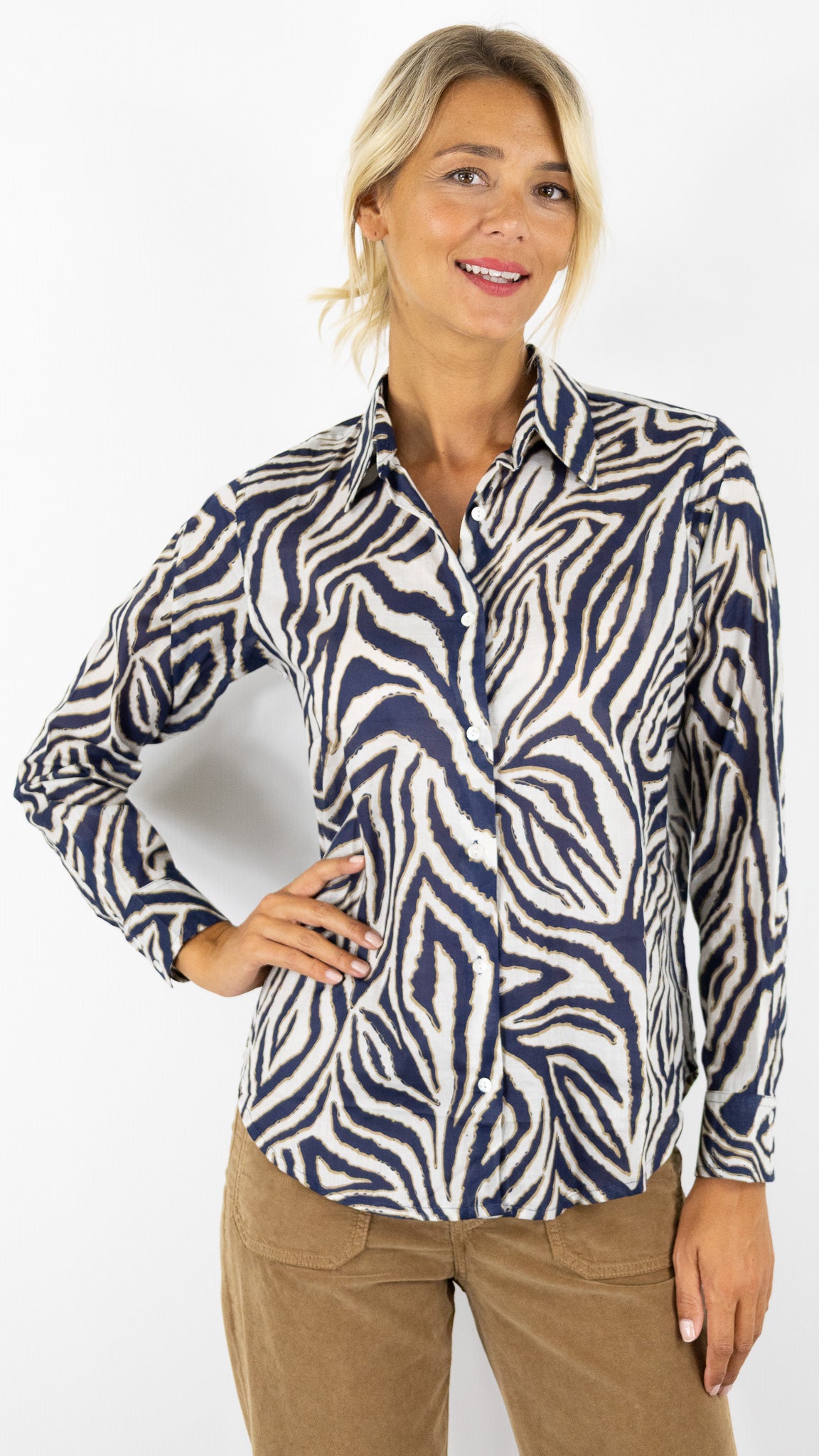 CHEMISE DROITE IMPRIME ZEBRE LUK AP 67692#COLOR_0552/IMP BLEU