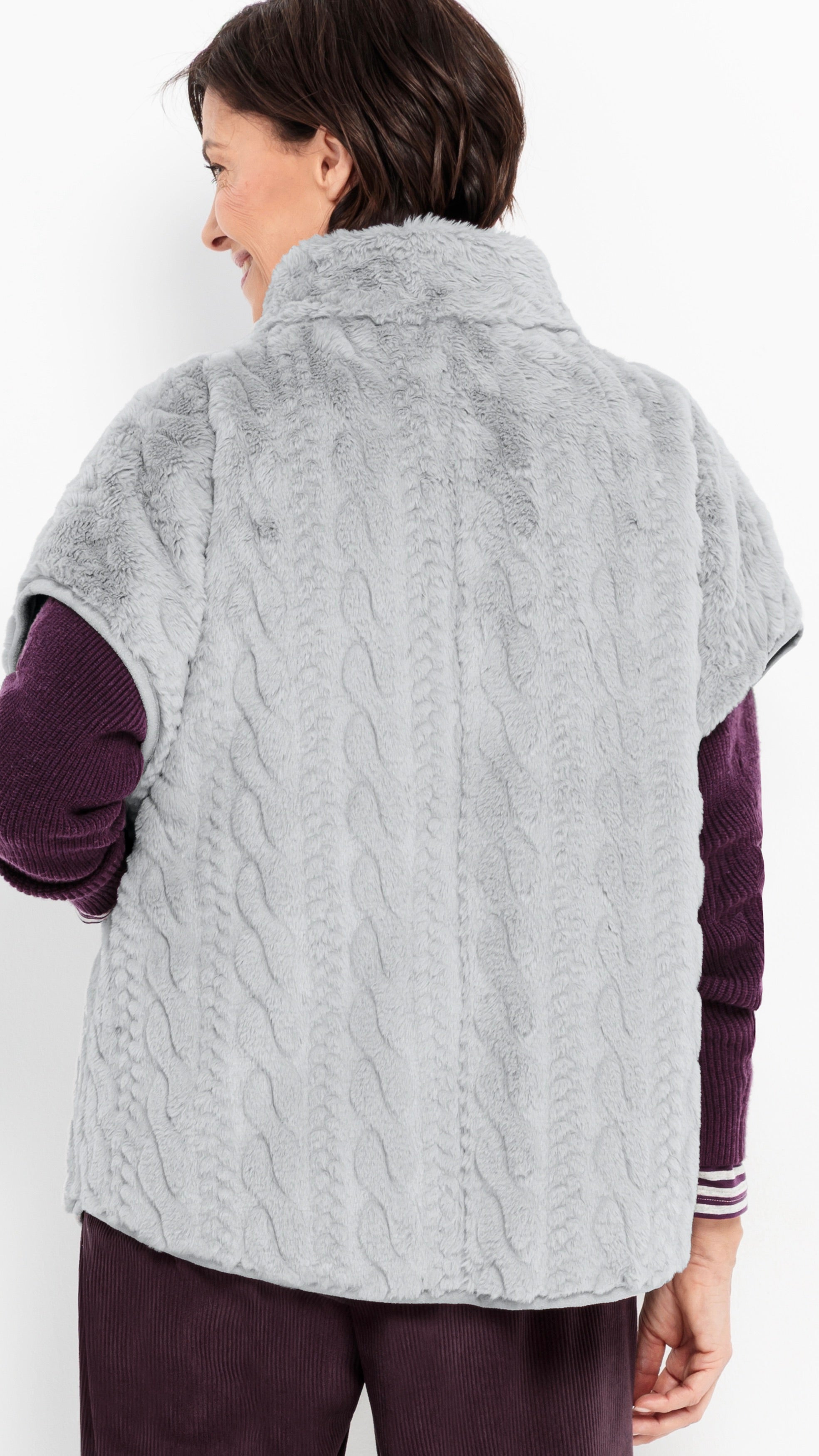 GILET SANS MANCHES FAUSSE FOURRURE TORSADE GRIS BIANCA CARINA 69026