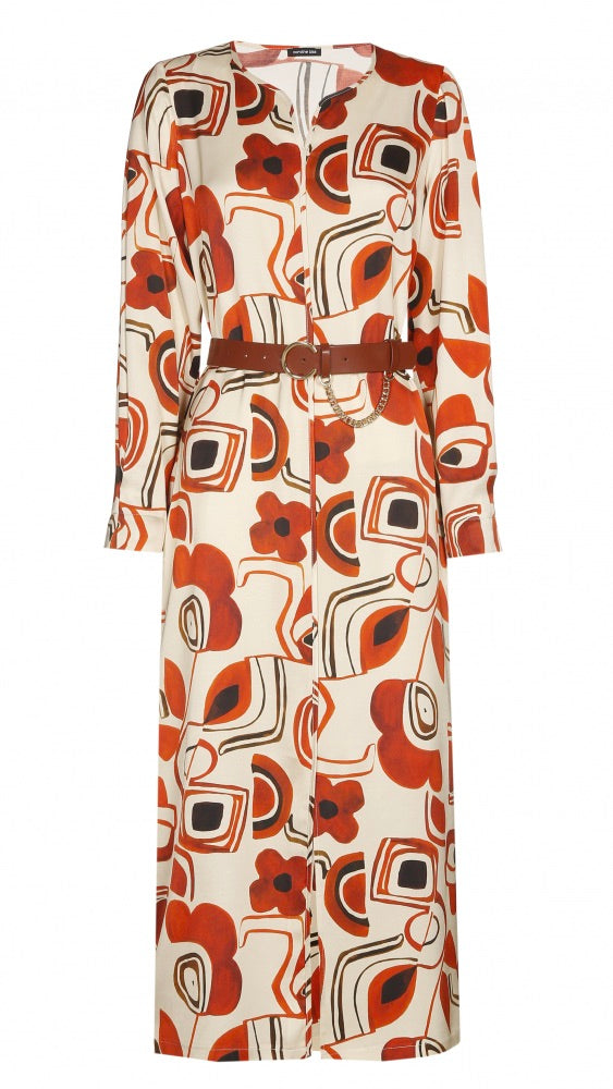 ROBE MIDI IMPRIMEE 4121 CAROLINE BISS BEIGE ORANGE