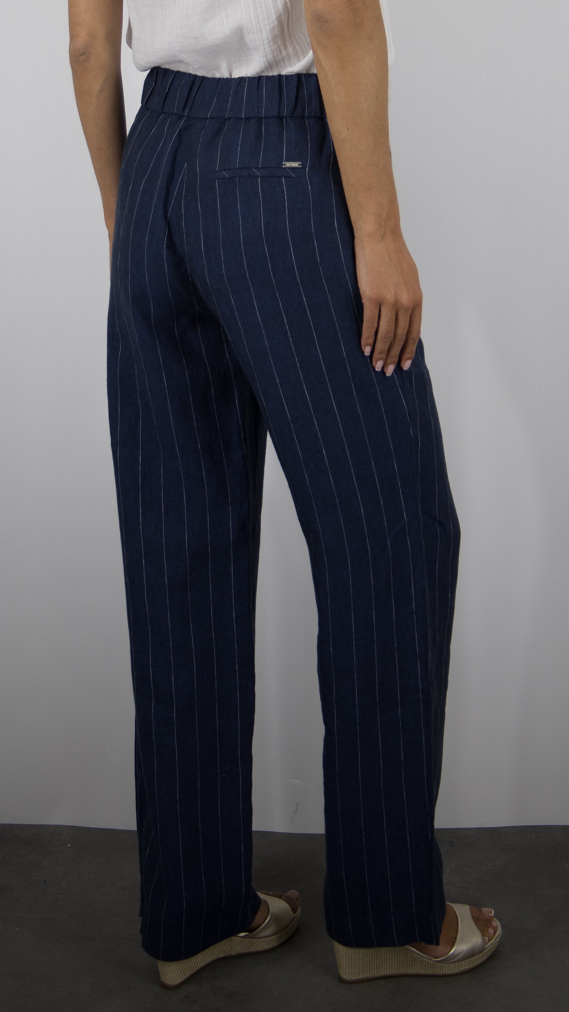 PANTALON RAYE MARRON EN LIN POUR FEMME TONI 73-12/1818-4#COLOR_58/NAVY