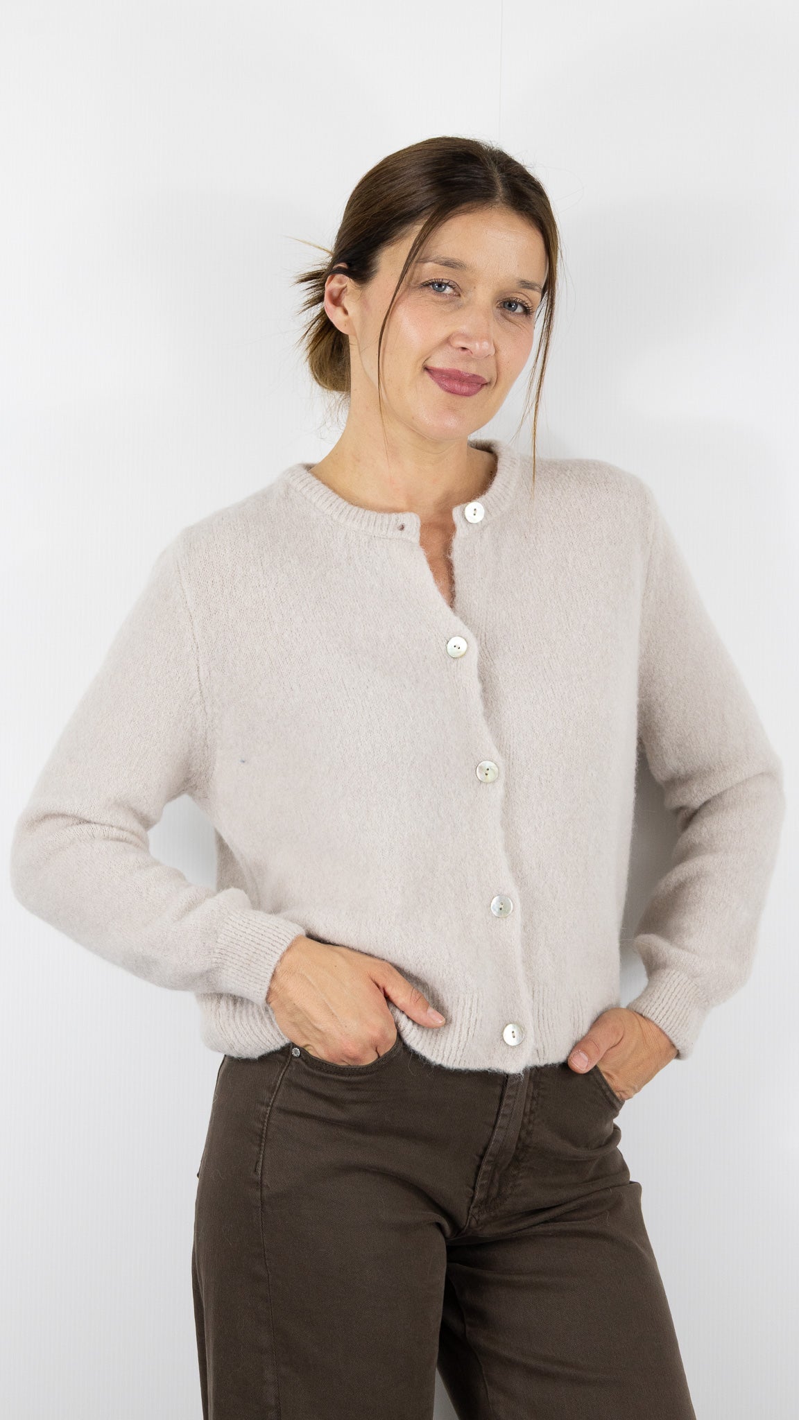 CARDIGAN EN MOHAIR POUR FEMME NAIS 7517#COLOR_BEIGE