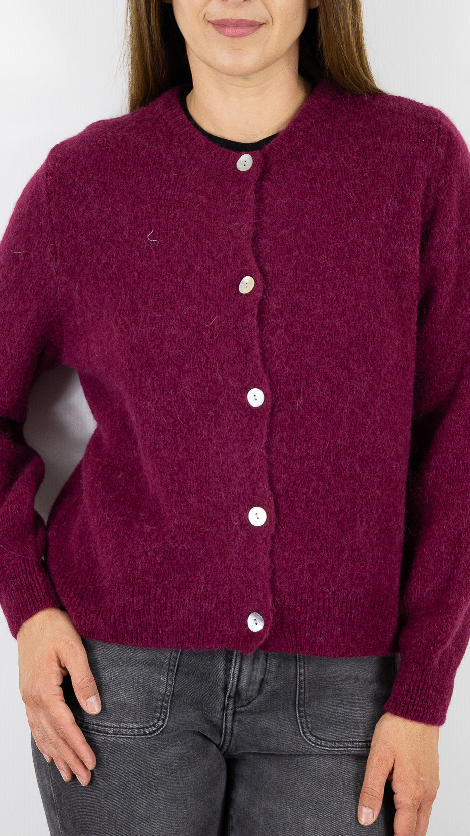 CARDIGAN EN MOHAIR POUR FEMME NAIS 7517#COLOR_BORDEAUX