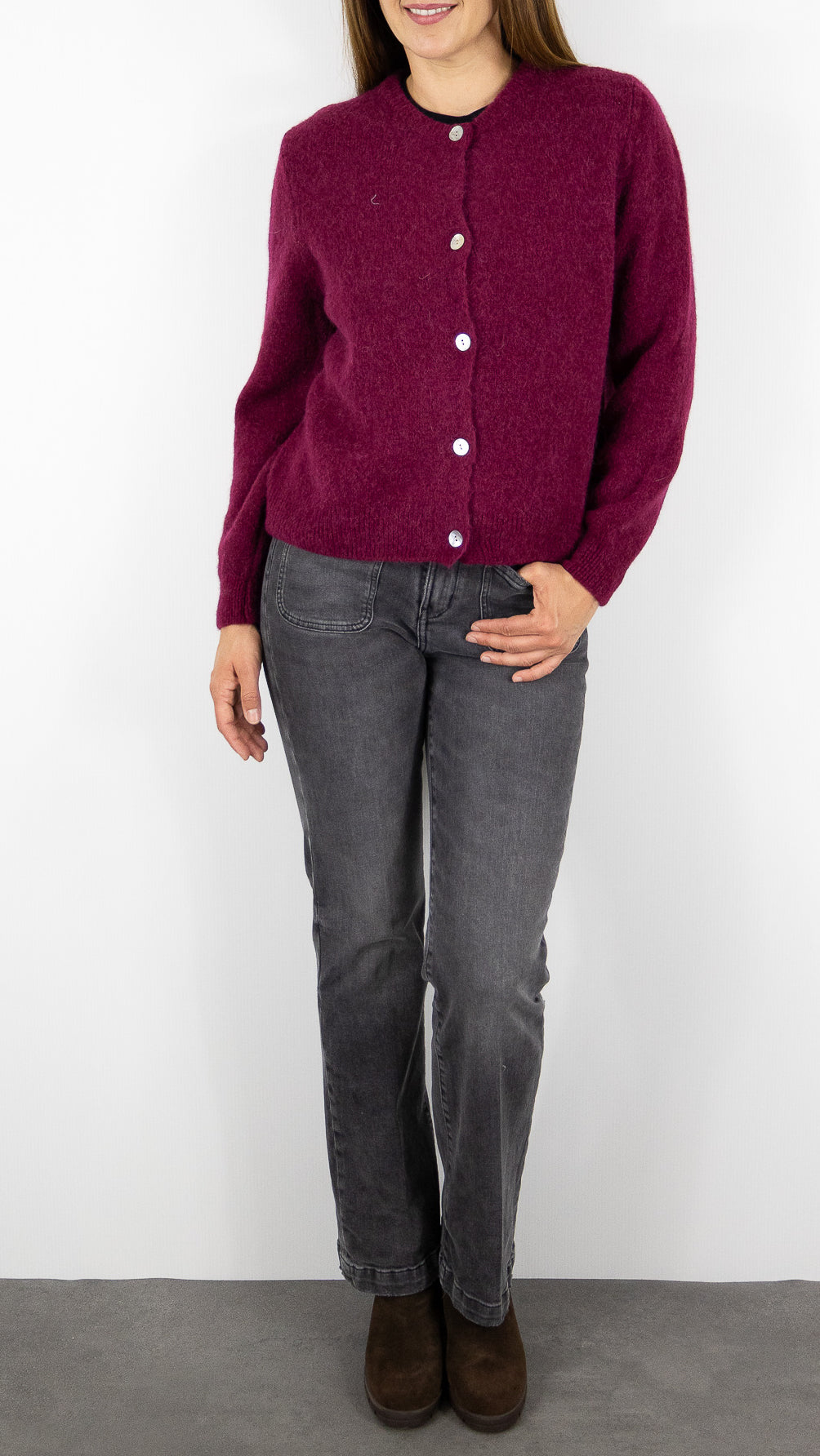 CARDIGAN EN MOHAIR POUR FEMME NAIS 7517#COLOR_BORDEAUX