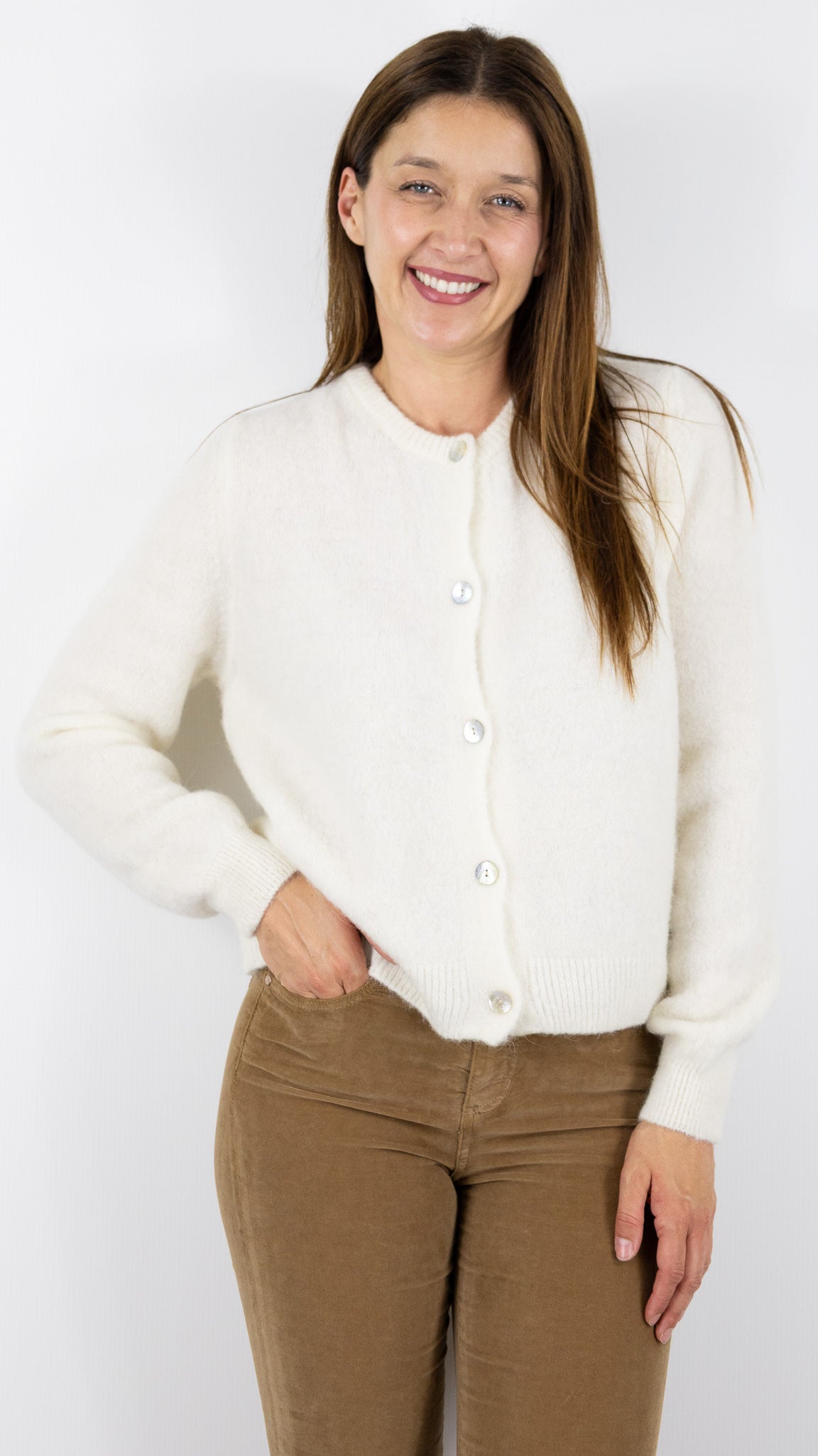 CARDIGAN EN MOHAIR POUR FEMME NAIS 7517#COLOR_ECRU
