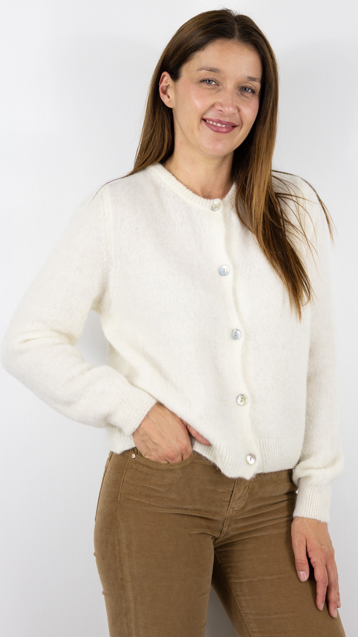 CARDIGAN EN MOHAIR POUR FEMME NAIS 7517#COLOR_ECRU
