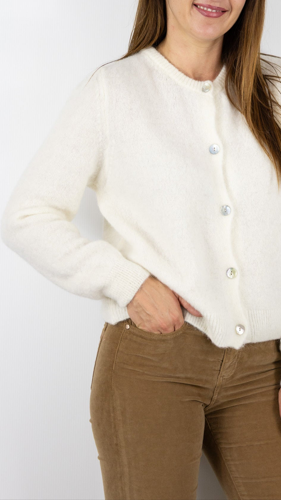 CARDIGAN EN MOHAIR POUR FEMME NAIS 7517#COLOR_ECRU