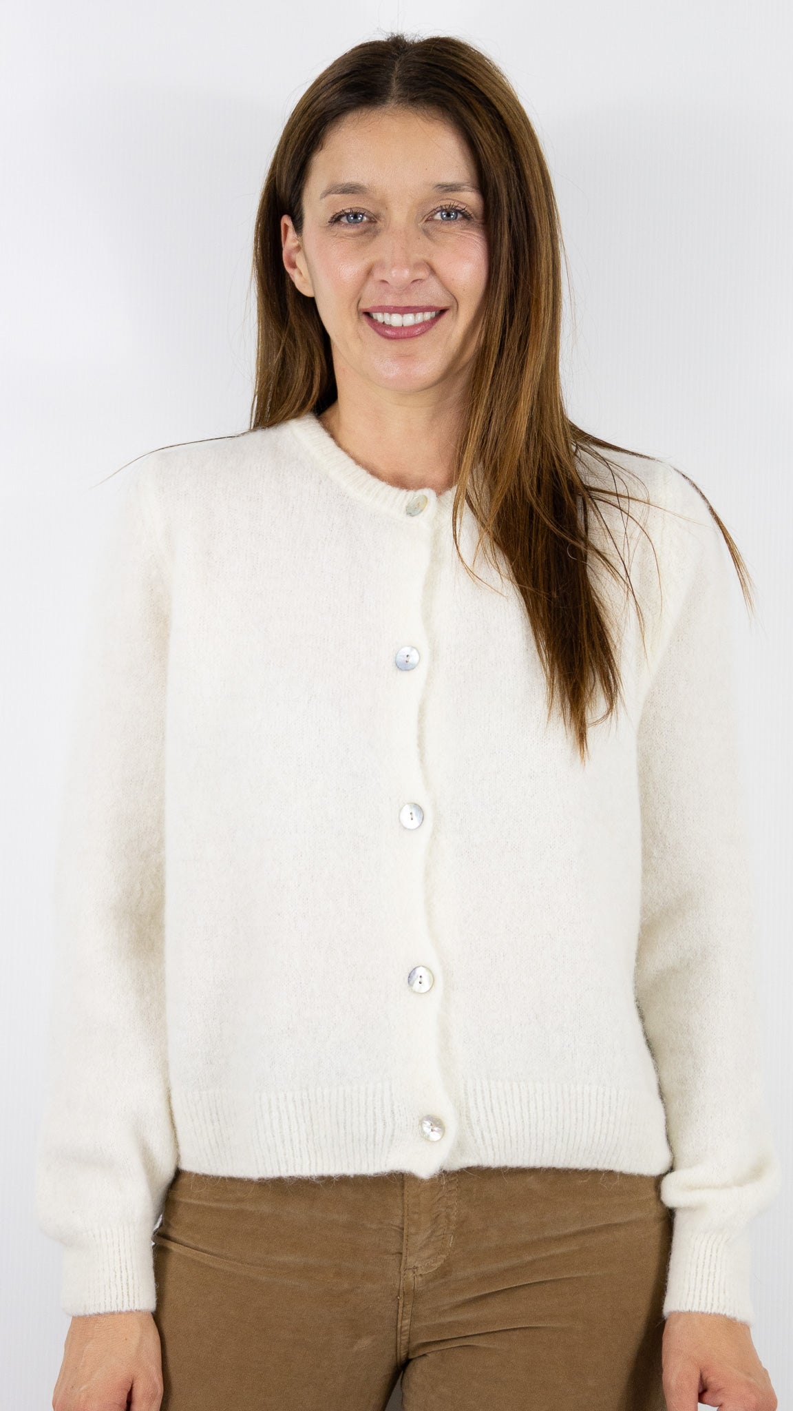 CARDIGAN EN MOHAIR POUR FEMME NAIS 7517#COLOR_ECRU
