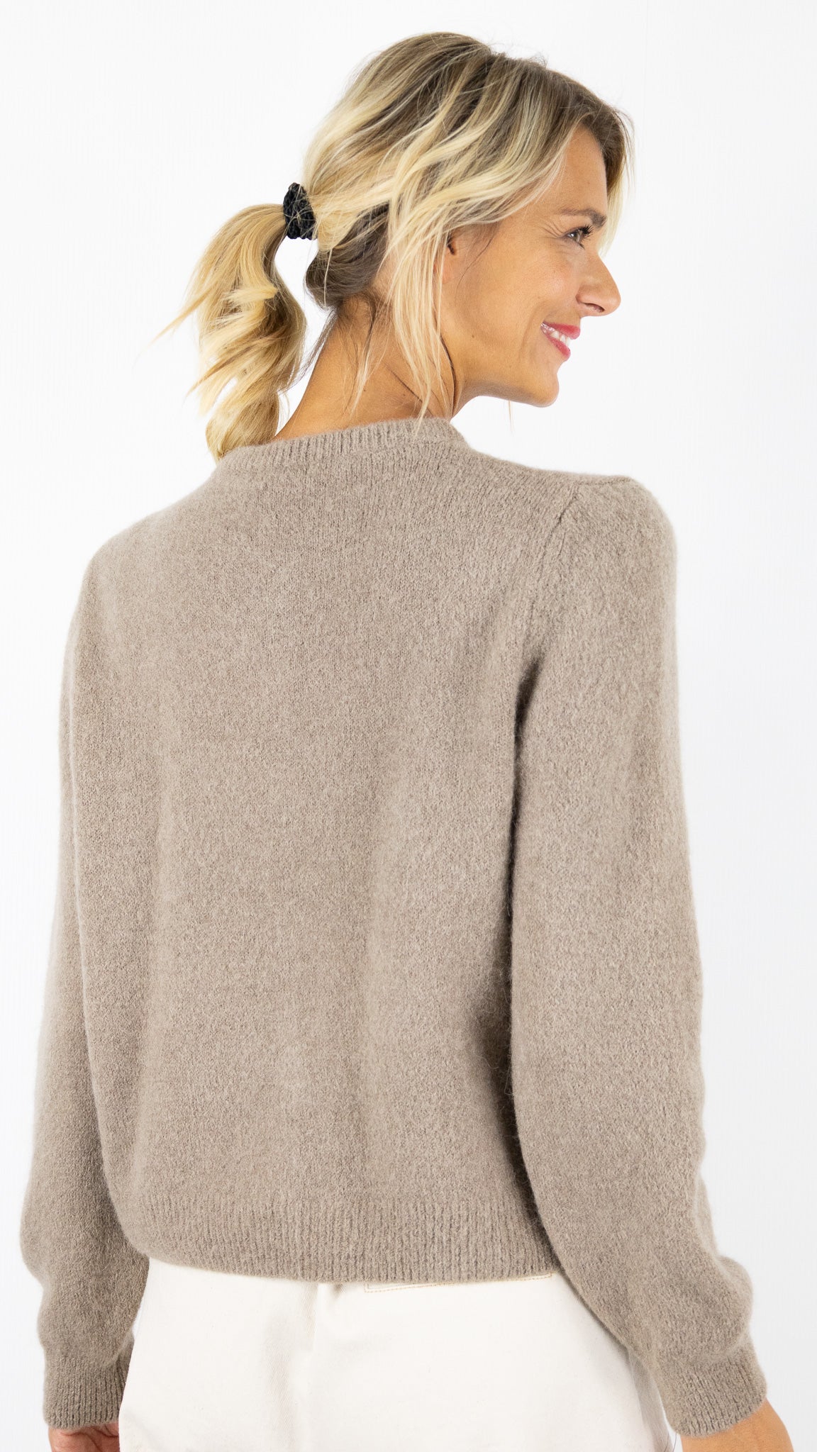 CARDIGAN EN MOHAIR POUR FEMME NAIS 7517#COLOR_TAUPE